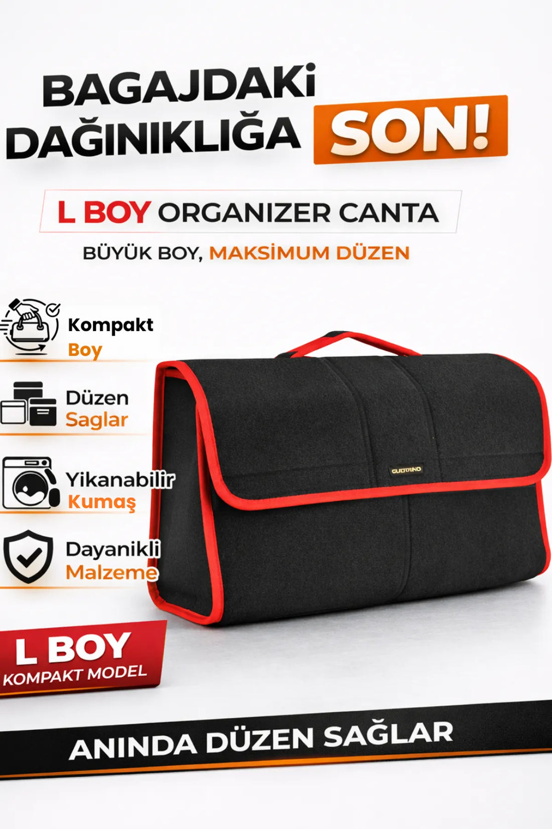Oto Bagaj Çantası L Boy Kaymaz Cırt Bantlı Velur Kompakt Düzenleyici