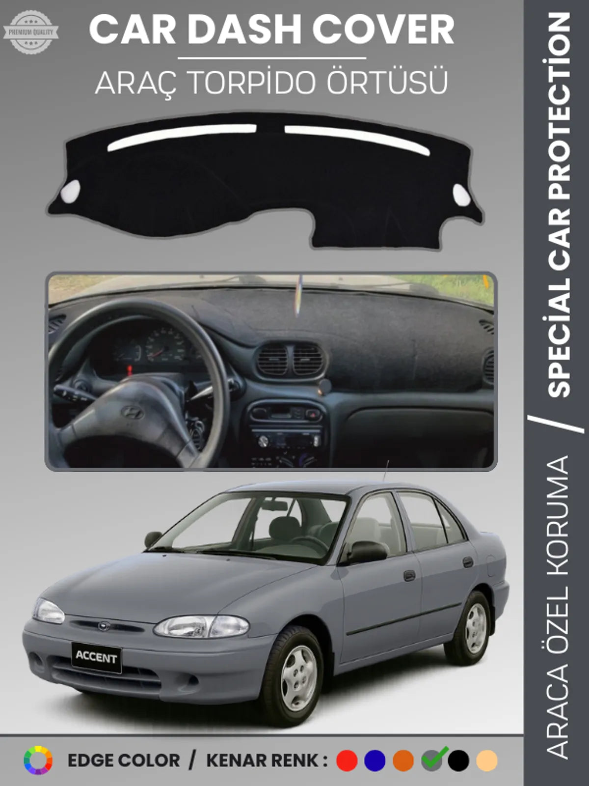HYUNDAİ ACCENT YUMURTA KASA (1993-1999) Uyumlu Torpido Örtüsü Araca Özel Ön Göğüs Koruma