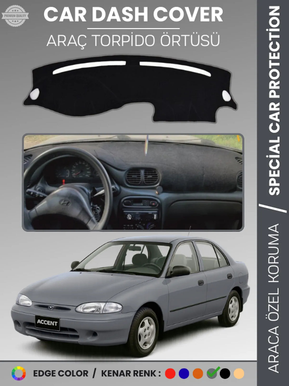 HYUNDAİ ACCENT YUMURTA KASA (1993-1999) Uyumlu Torpido Örtüsü Araca Özel Ön Göğüs Koruma