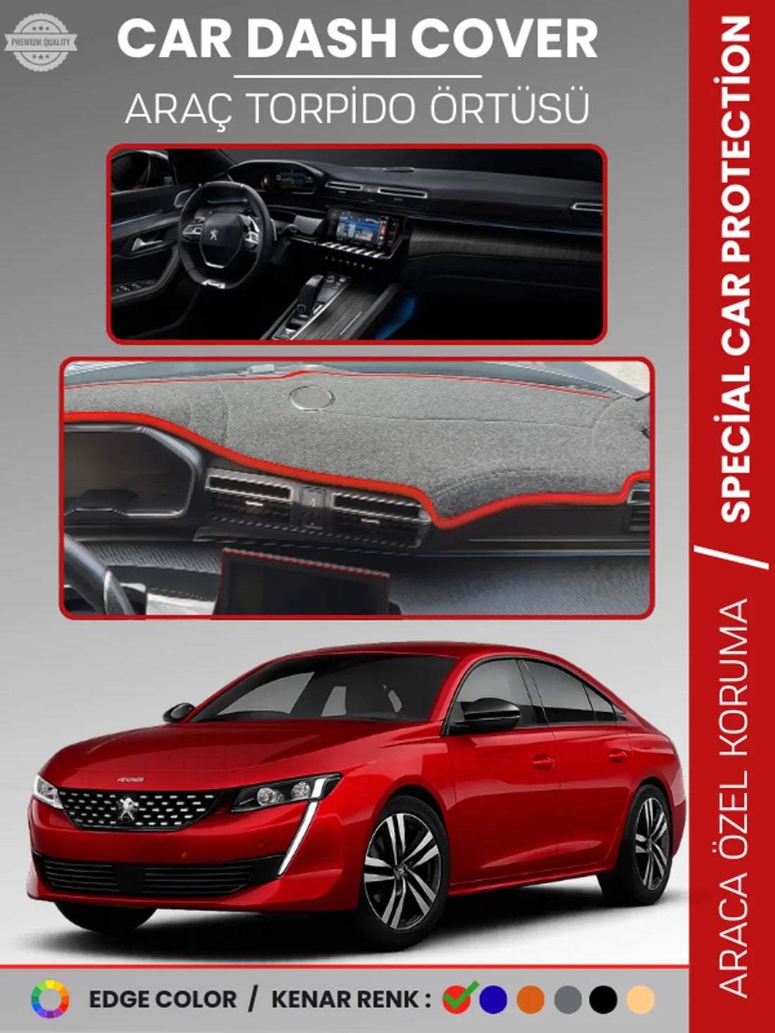 PEUGEOT 508 (2018-2024) Uyumlu Torpido Örtüsü Araca Özel Ön Göğüs Koruma