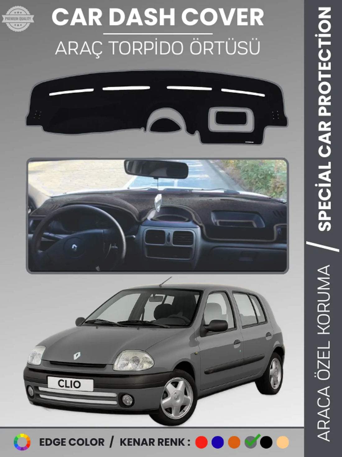 RENAULT CLIO 2 AIRBAGSIZ (2001-2012) Uyumlu Torpido Örtüsü Araca Özel Ön Göğüs Koruma