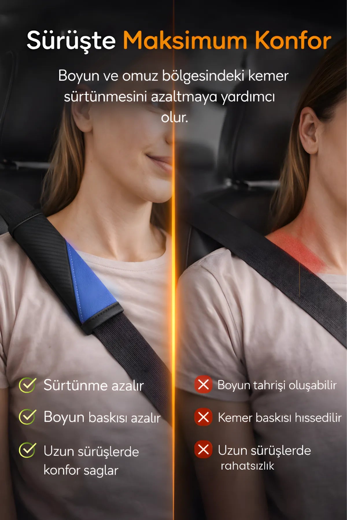 Emniyet Kemeri Kılıfı 2 Adet Deri Carbon Yumuşak Dolgulu