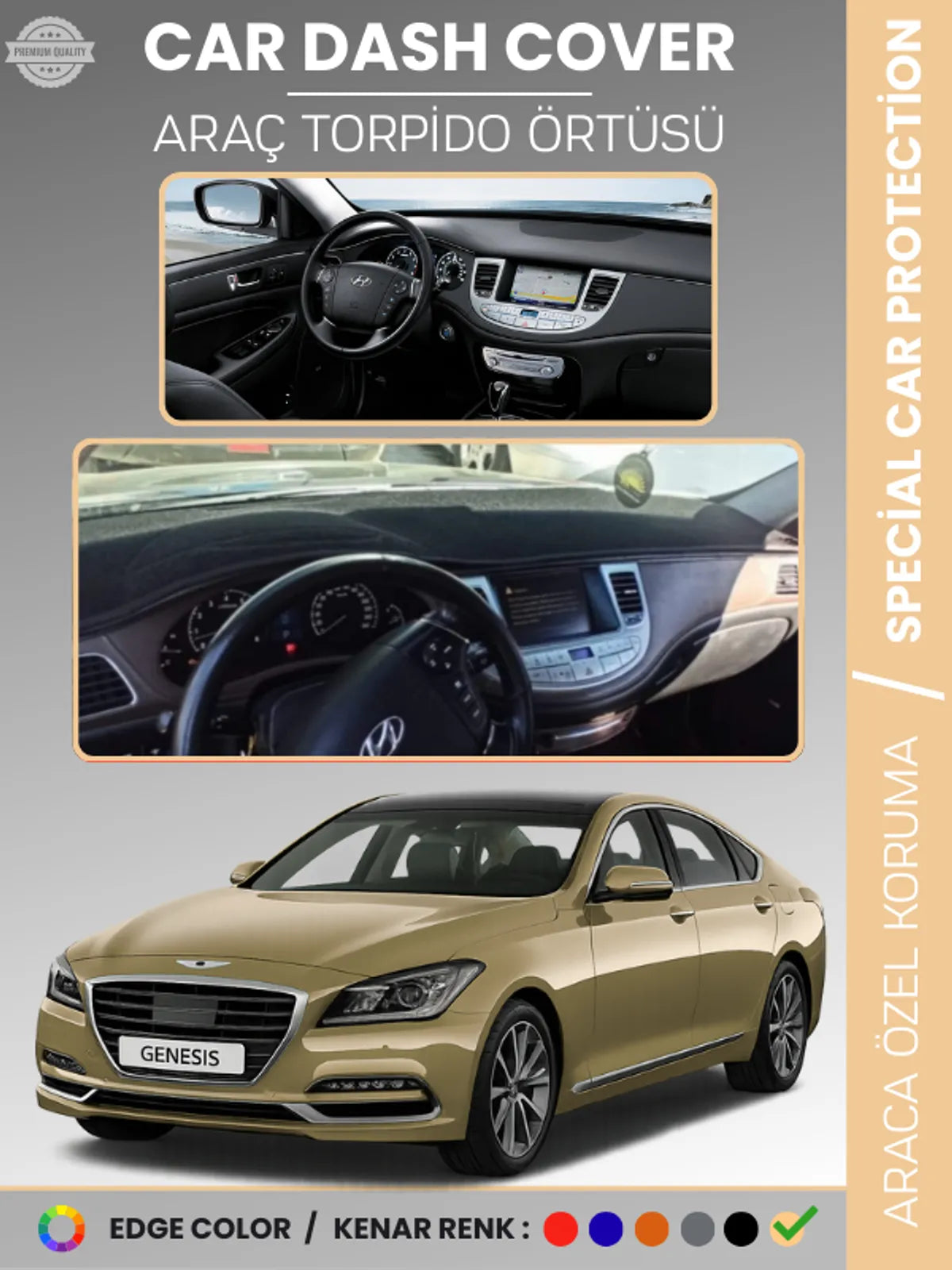 HYUNDAI GENESIS BH KASA (2008-2014) Uyumlu Torpido Örtüsü Araca Özel Ön Göğüs Koruma