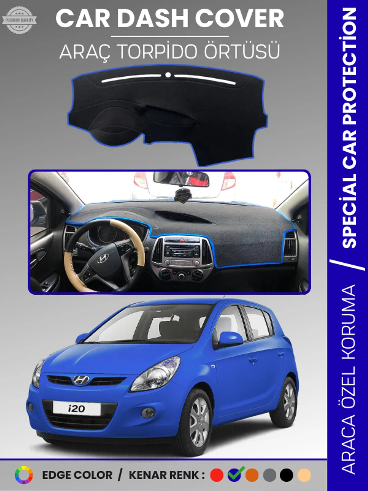 HYUNDAİ İ20 (2008-2014) Uyumlu Torpido Örtüsü Araca Özel Ön Göğüs Koruma