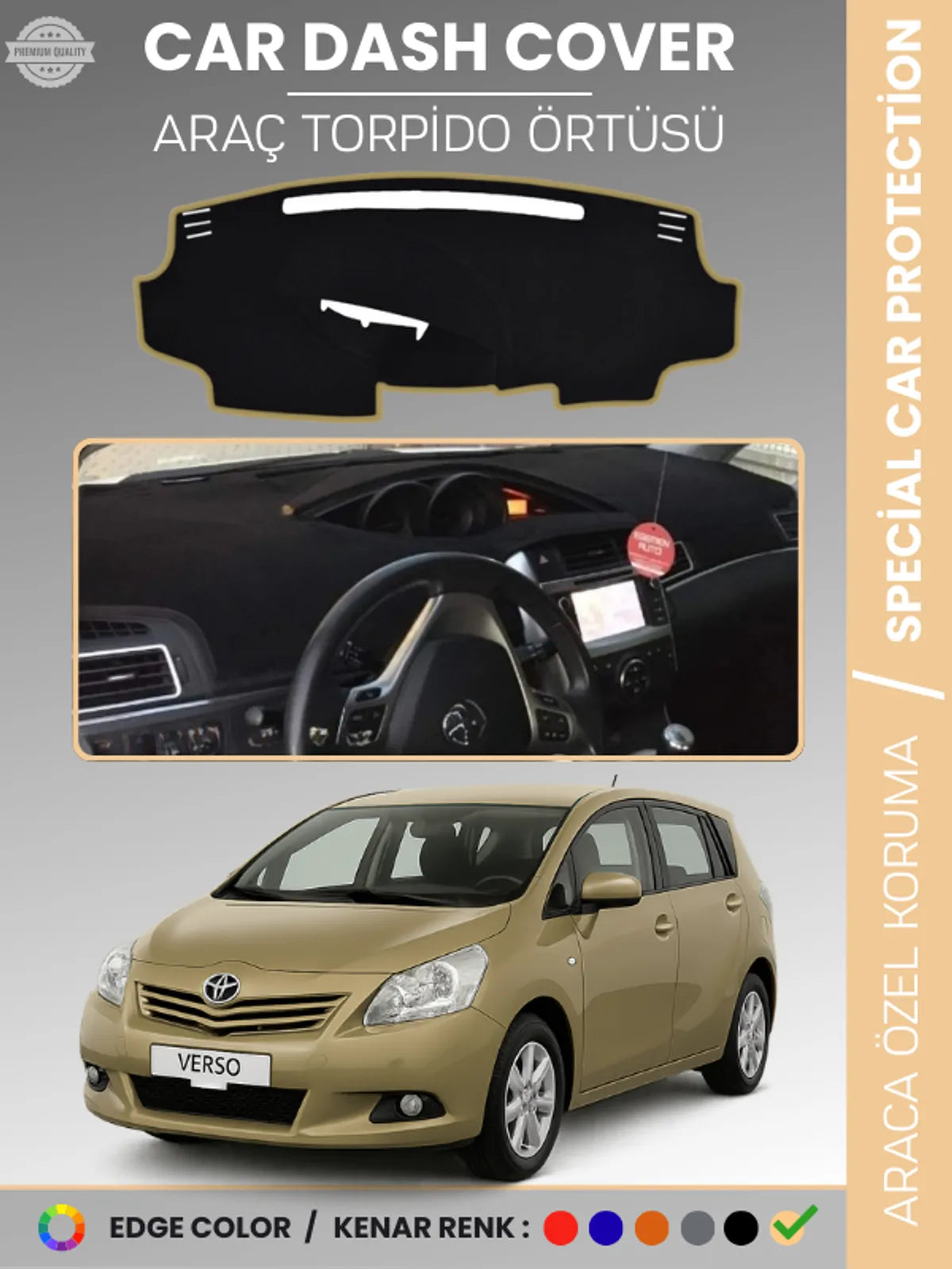 TOYOTA VERSO (2009-2018) Uyumlu Torpido Örtüsü Araca Özel Ön Göğüs Koruma