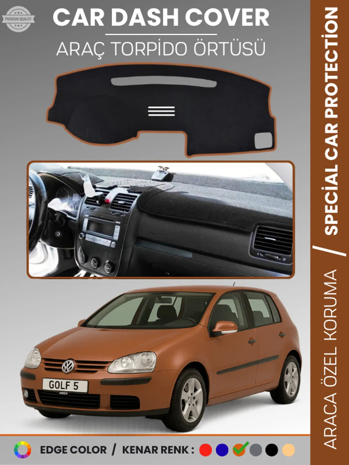 VOLKSWAGEN GOLF 5 (2003-2009) Uyumlu Torpido Örtüsü Araca Özel Ön Göğüs Koruma