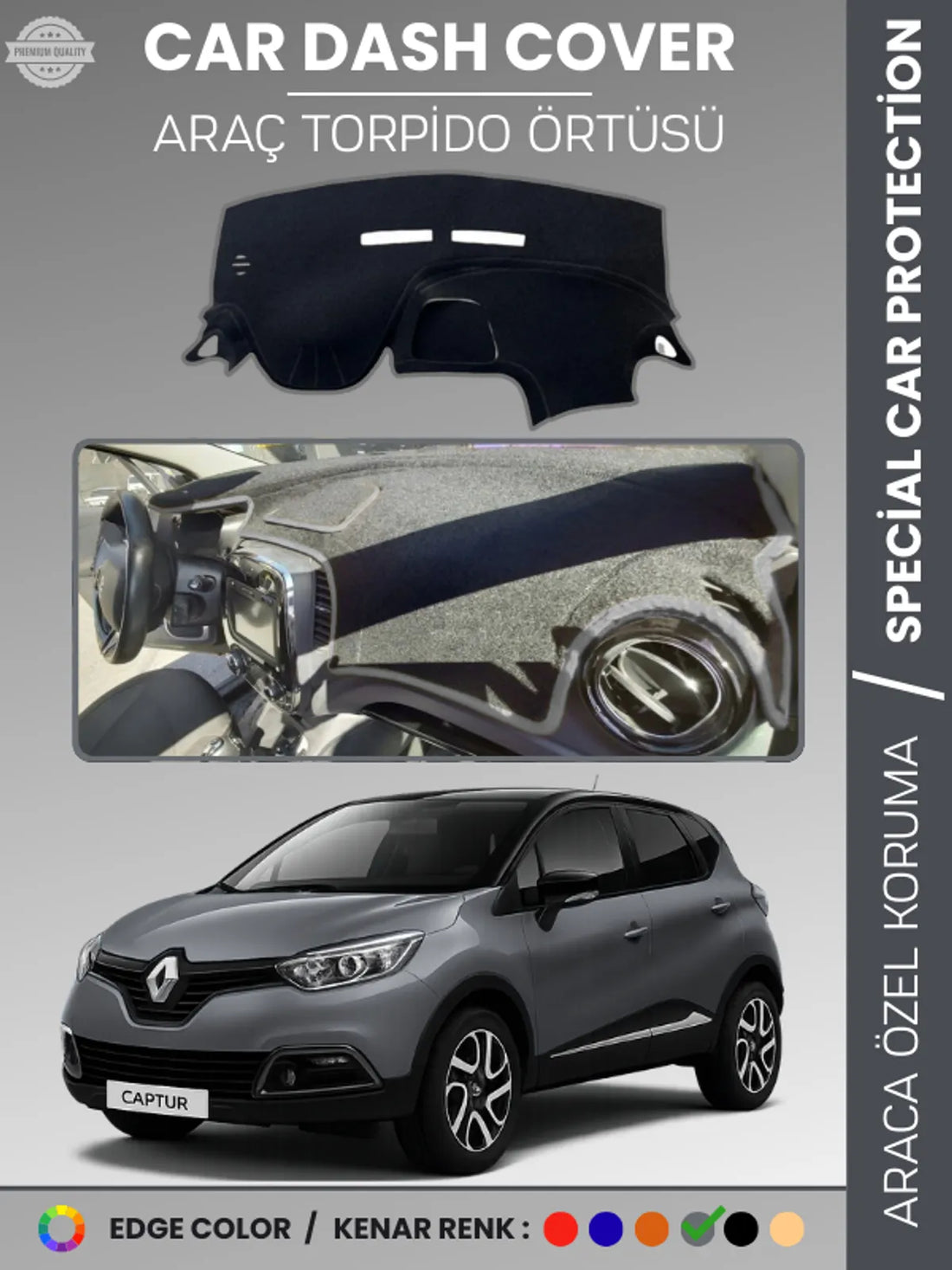 RENAULT CAPTUR 1 (2013-2019) Uyumlu Torpido Örtüsü Araca Özel Ön Göğüs Koruma