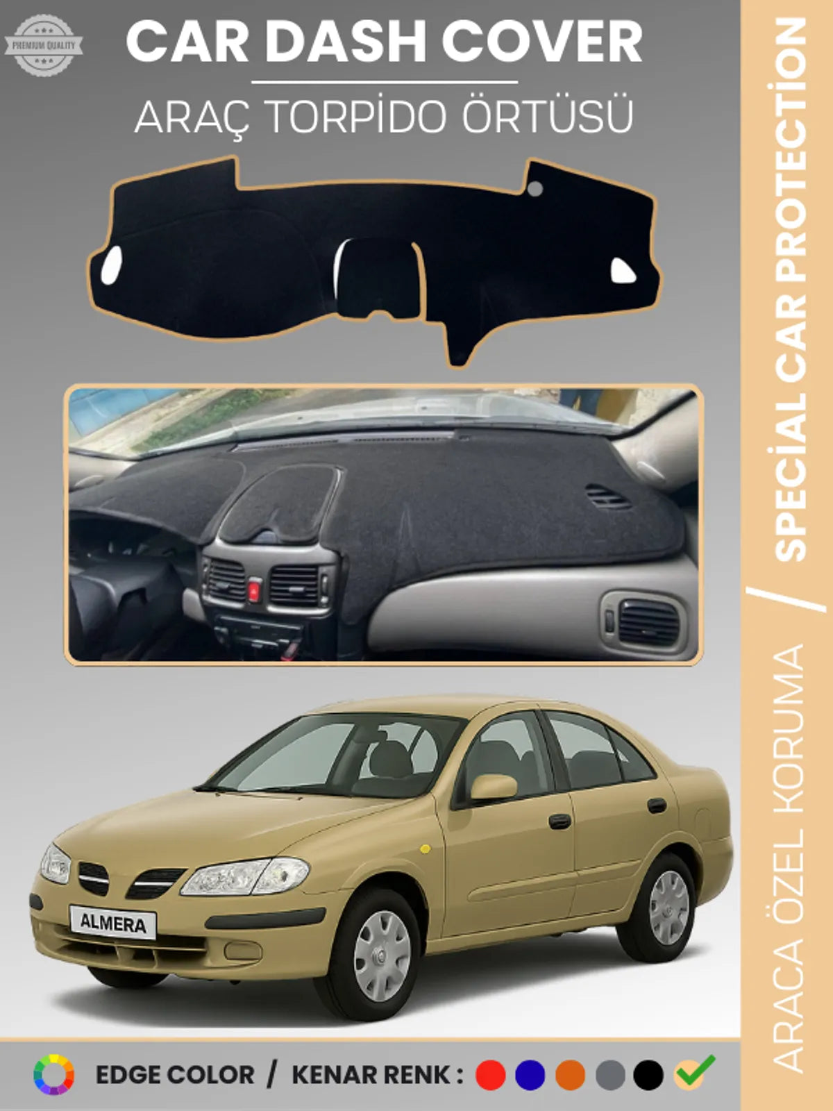 NİSSAN ALMERA KAPAKLI (2000-2006) Uyumlu Torpido Örtüsü Araca Özel Ön Göğüs Koruma