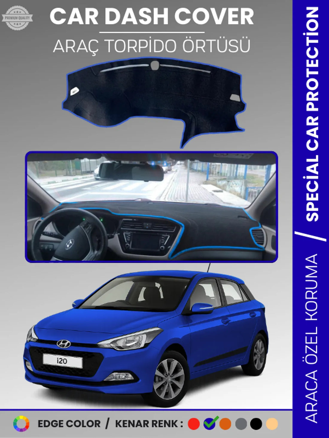 HYUNDAİ İ20 (2008-2014) Uyumlu Torpido Örtüsü Araca Özel Ön Göğüs Koruma