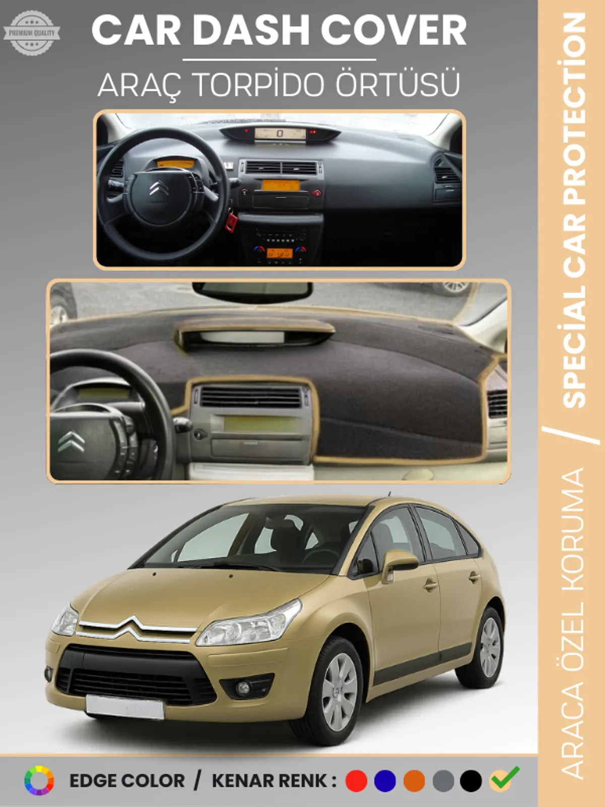 CITROEN C4 (2004-2009) Uyumlu Torpido Örtüsü Araca Özel Ön Göğüs Koruma