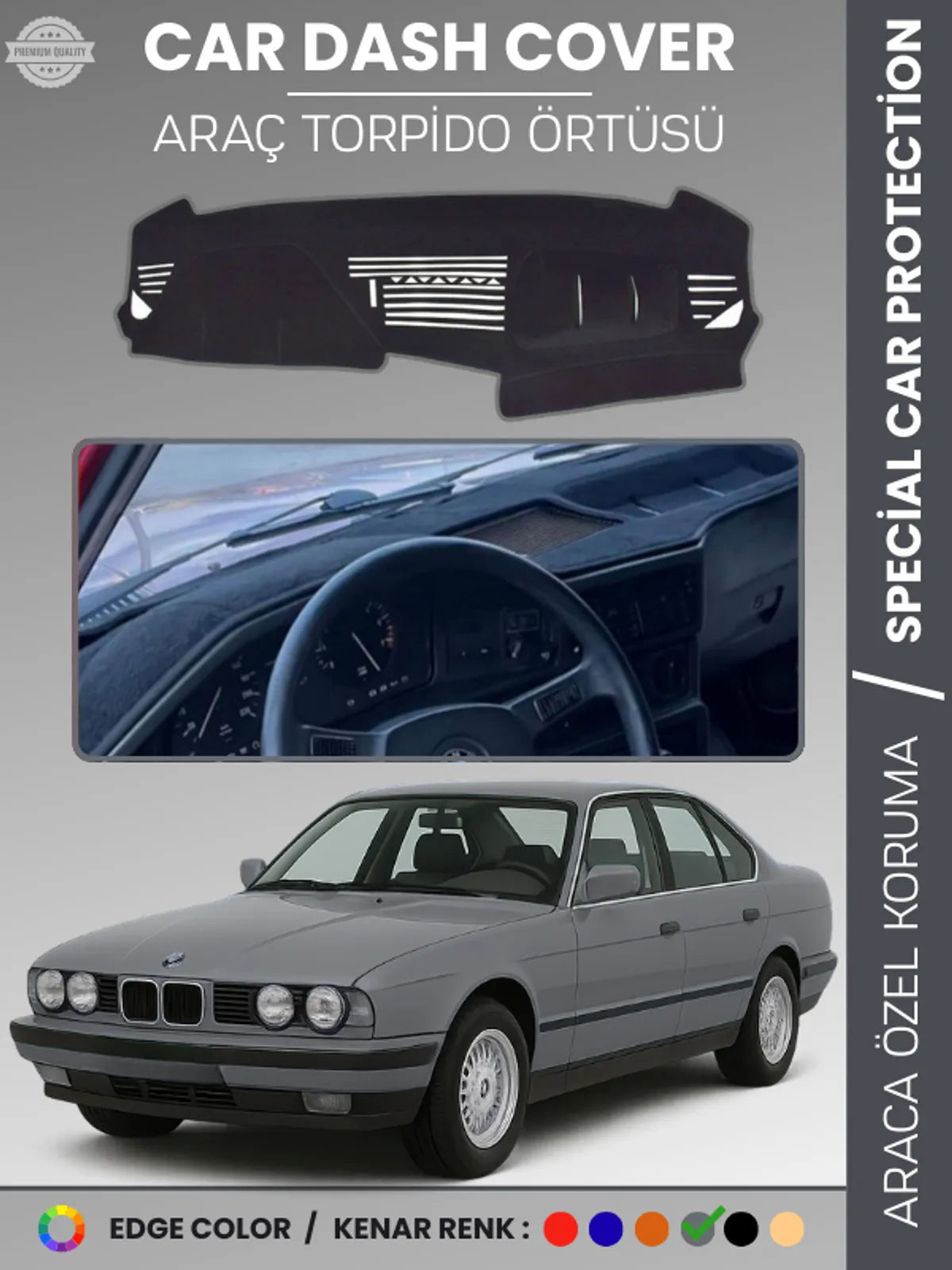 BMW E34 5 SERİSİ AİRBAGSİZ (1988-1996) Uyumlu Torpido Örtüsü Araca Özel Ön Göğüs Koruma