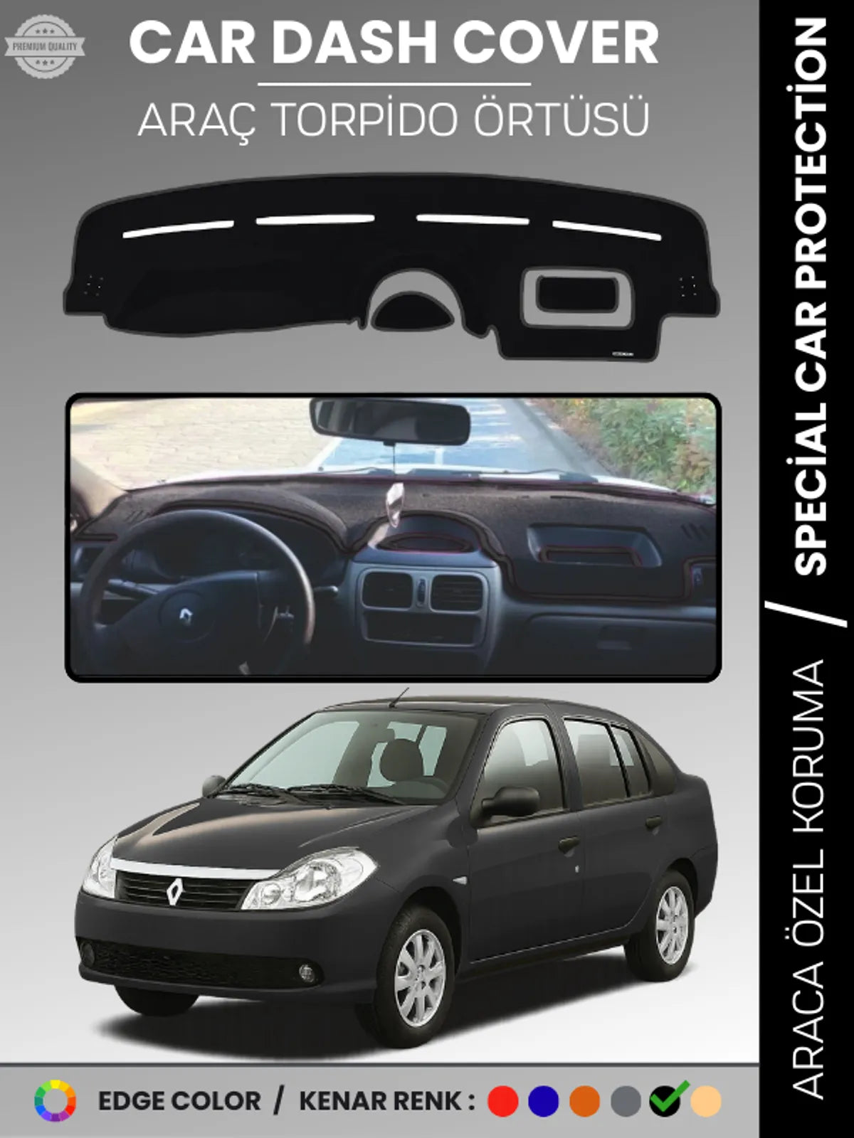 RENAULT SYMBOL 2 ALİZE (2008-2013) Uyumlu Torpido Örtüsü Araca Özel Ön Göğüs Koruma