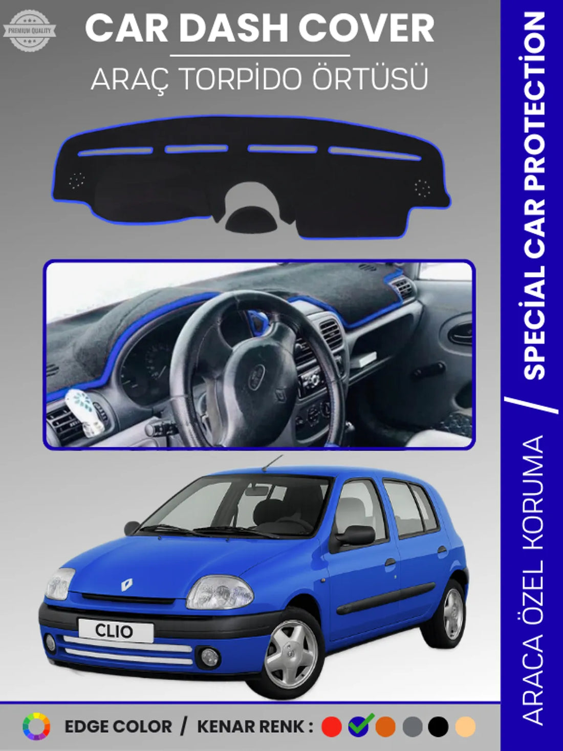 RENAULT CLIO 2 AIRBAGLI (2001-2012) Uyumlu Torpido Örtüsü Araca Özel Ön Göğüs Koruma