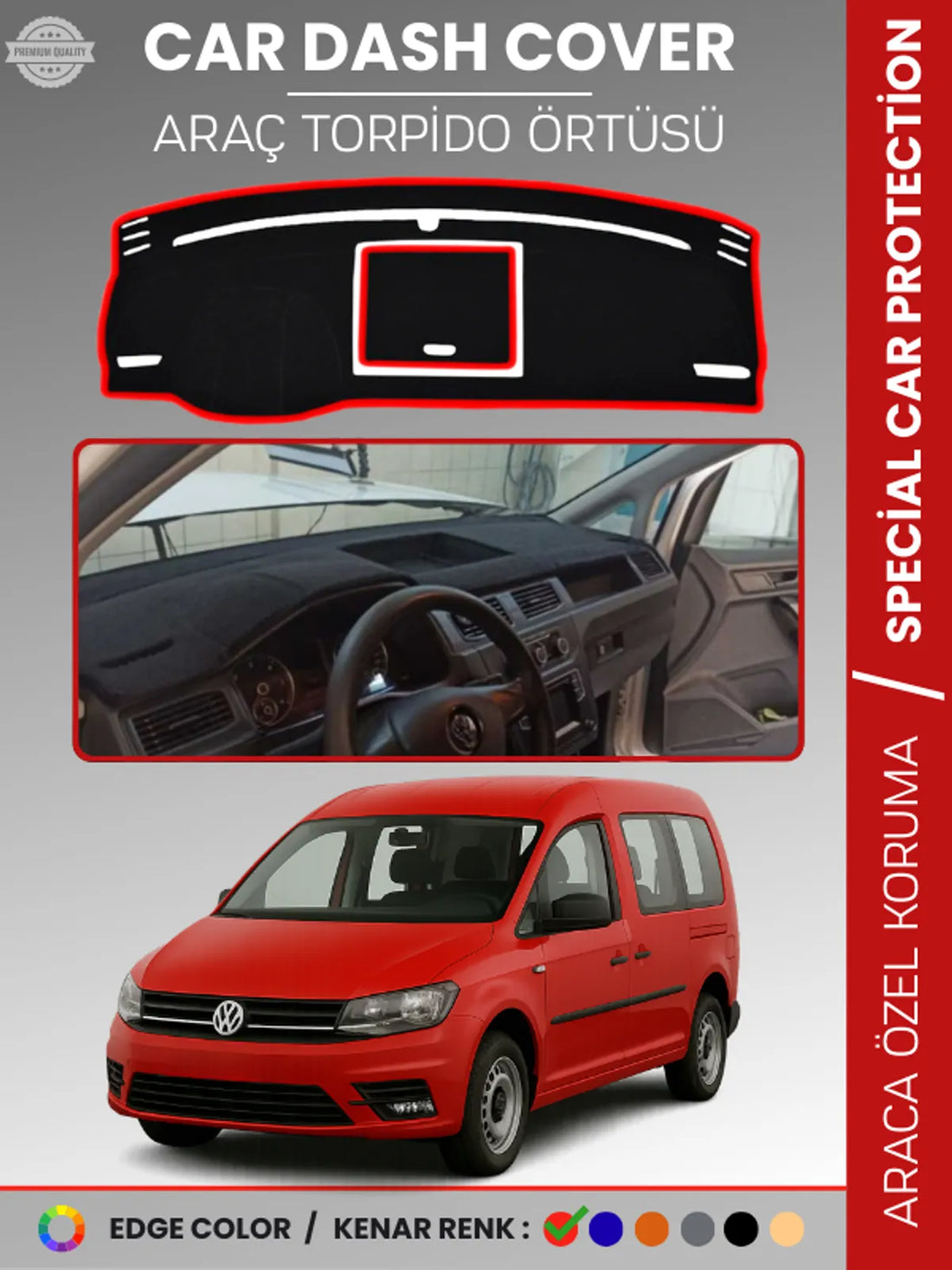 VOLKSWAGEN CADDY (2015-2021) Uyumlu Torpido Örtüsü Araca Özel Ön Göğüs Koruma