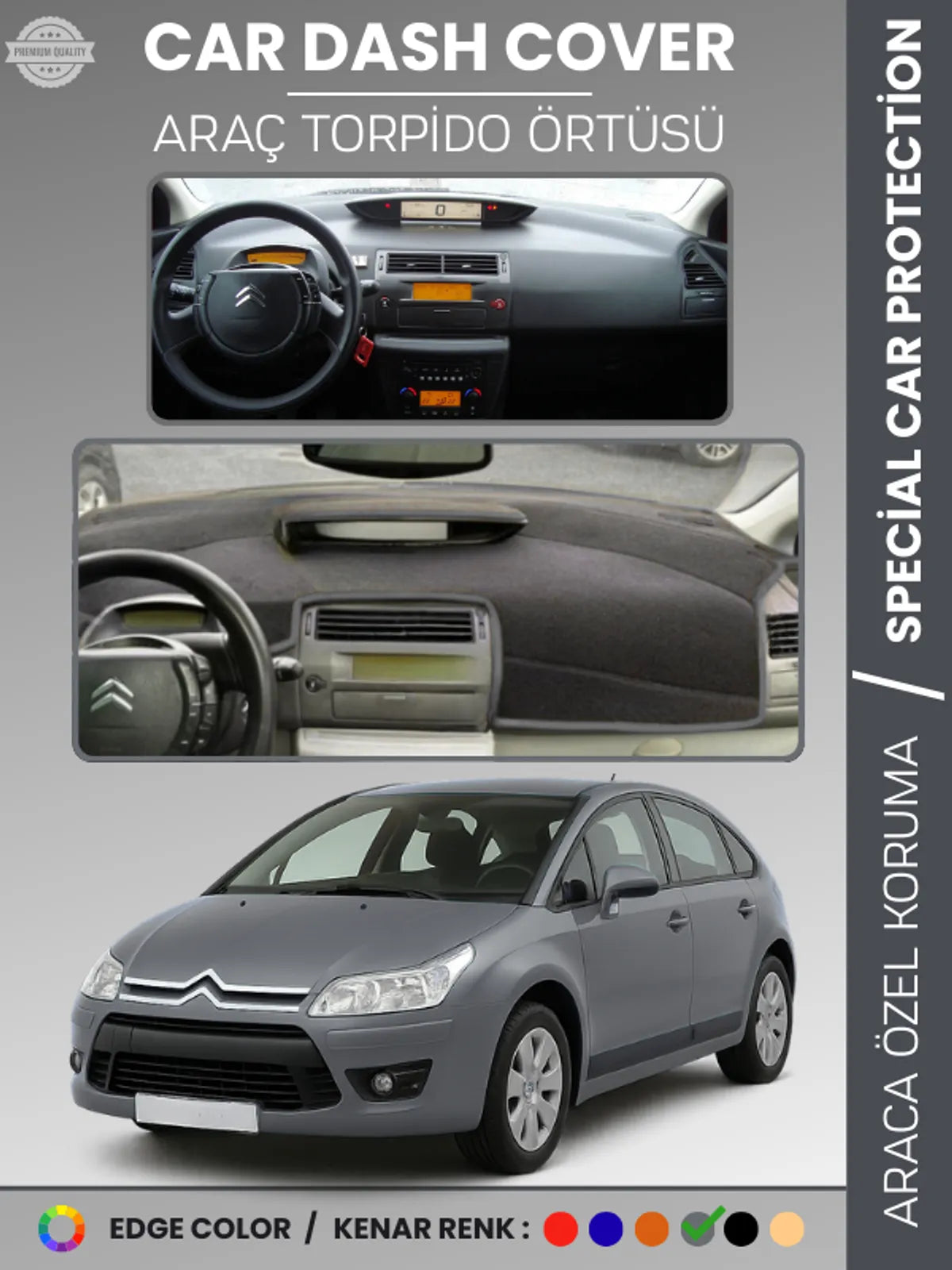 CITROEN C4 (2004-2009) Uyumlu Torpido Örtüsü Araca Özel Ön Göğüs Koruma