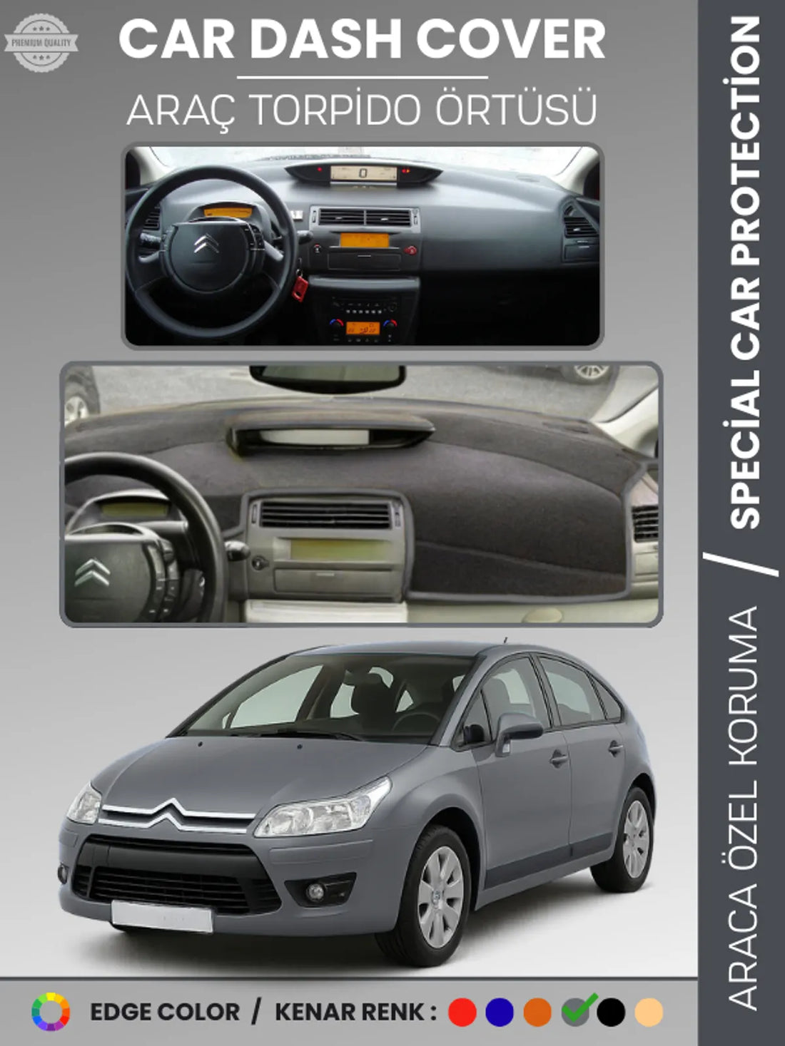CITROEN C4 (2004-2009) Uyumlu Torpido Örtüsü Araca Özel Ön Göğüs Koruma