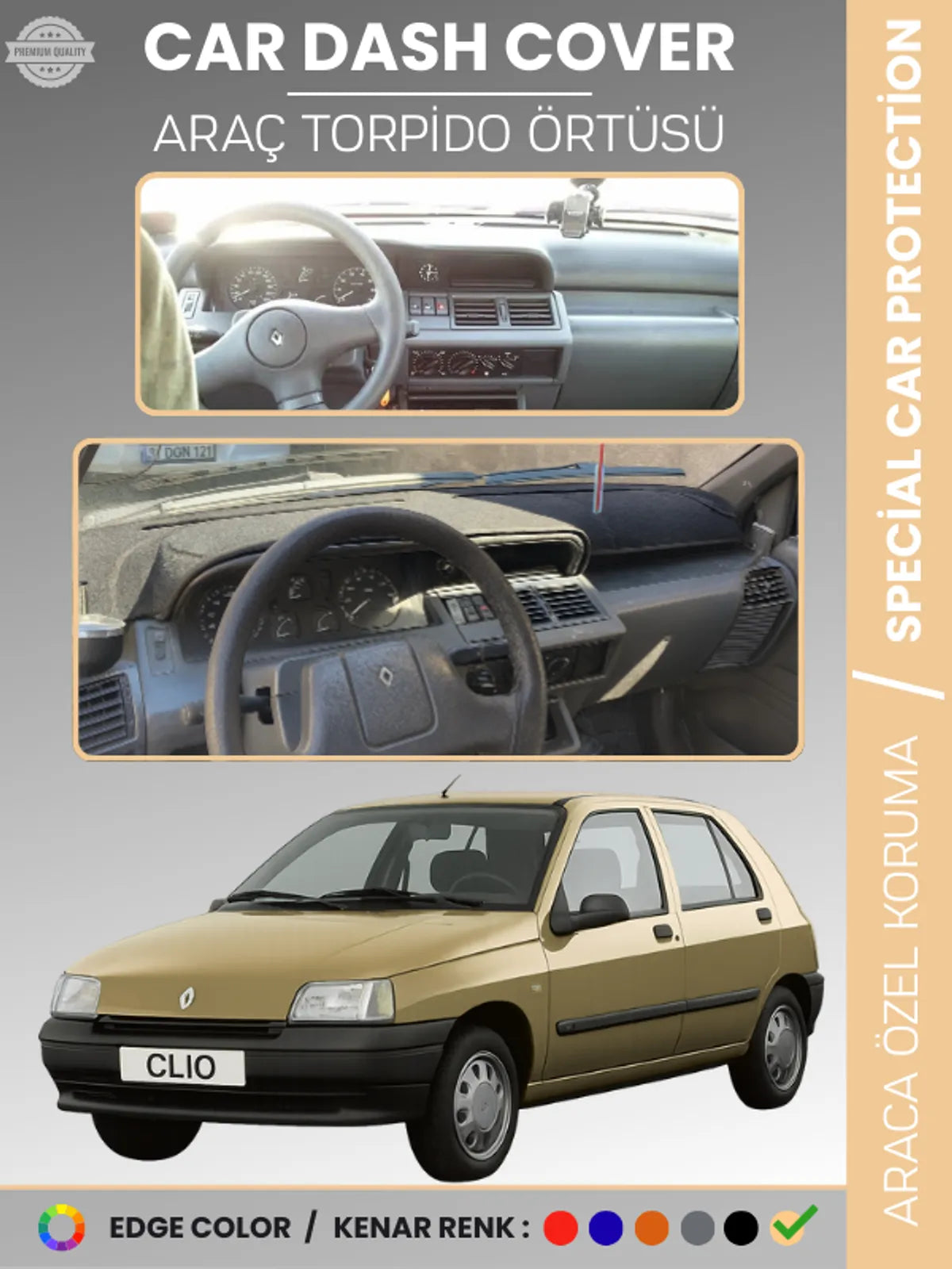 RENAULT CLIO 1 (1994-1998) Uyumlu Torpido Örtüsü Araca Özel Ön Göğüs Koruma