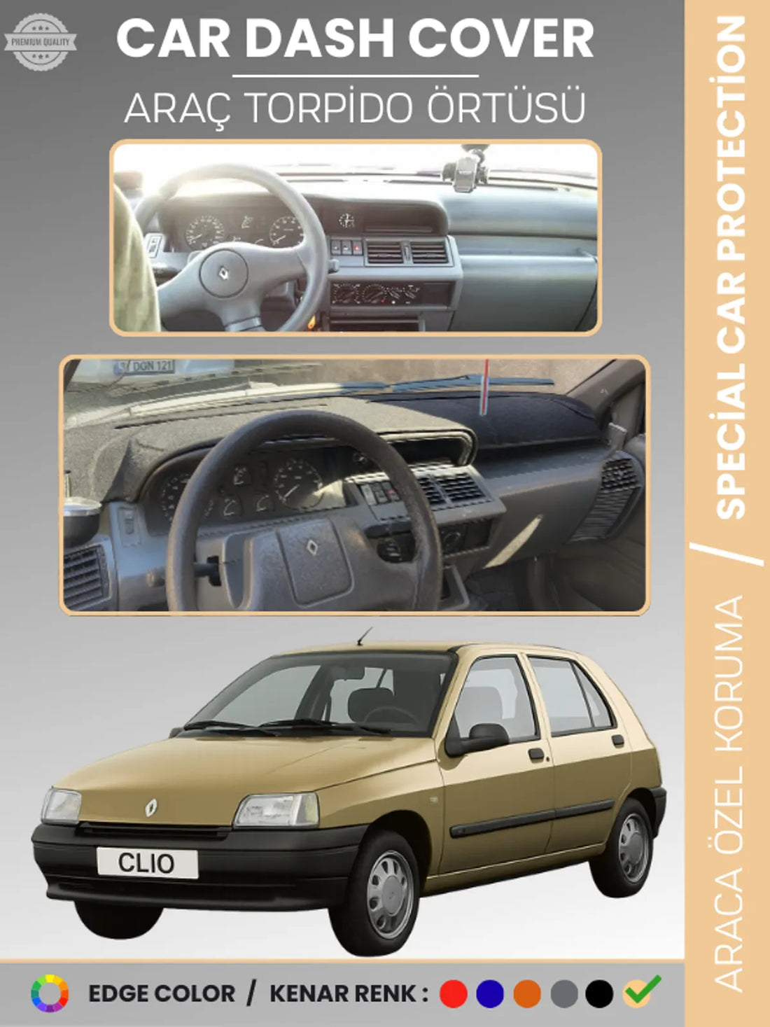 RENAULT CLIO 1 (1994-1998) Uyumlu Torpido Örtüsü Araca Özel Ön Göğüs Koruma