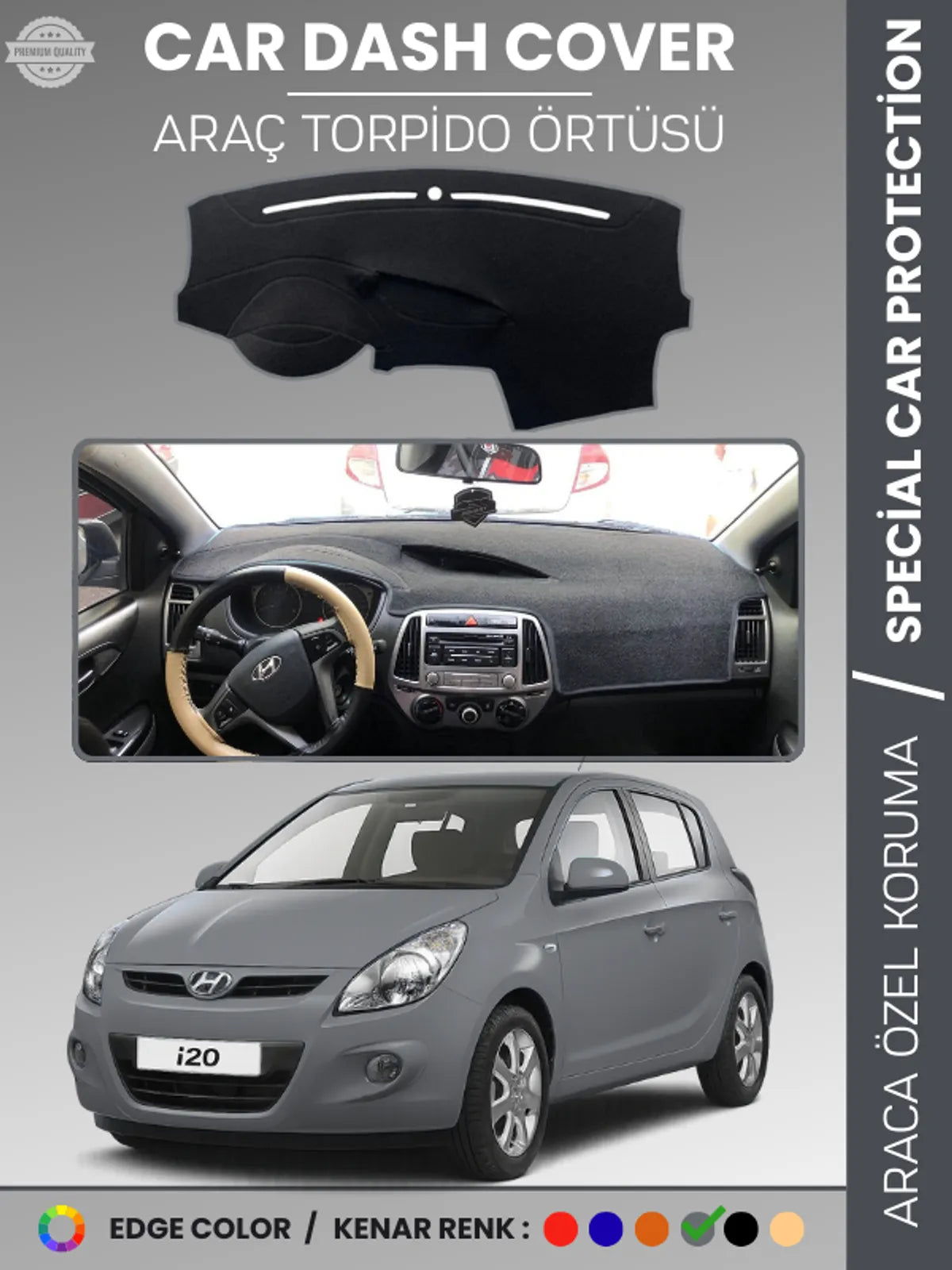 HYUNDAİ İ20 (2008-2014) Uyumlu Torpido Örtüsü Araca Özel Ön Göğüs Koruma