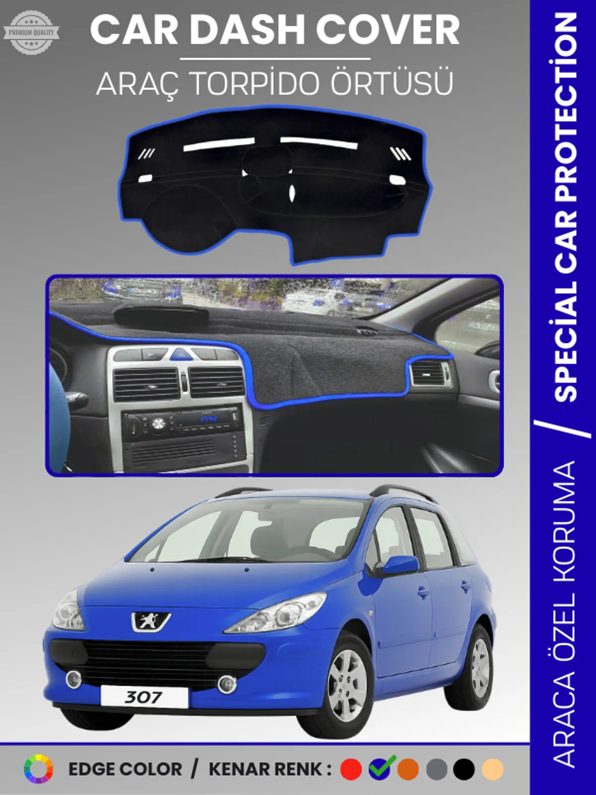 PEUGEOT 307 (2001-2008) Uyumlu Torpido Örtüsü Araca Özel Ön Göğüs Koruma