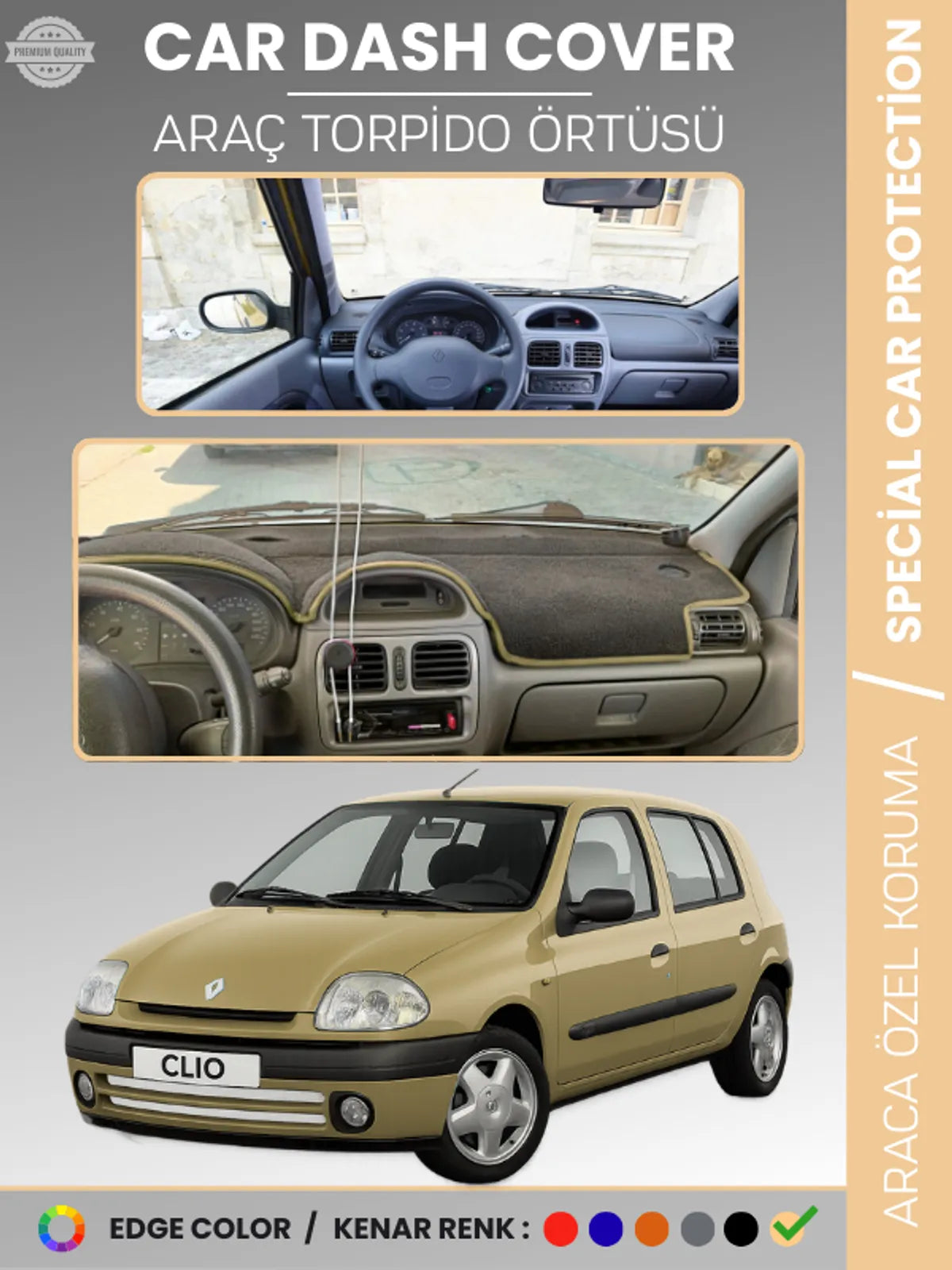 RENAULT CLIO 2 EKRANLI (2001-2012) Uyumlu Torpido Örtüsü Araca Özel Ön Göğüs Koruma