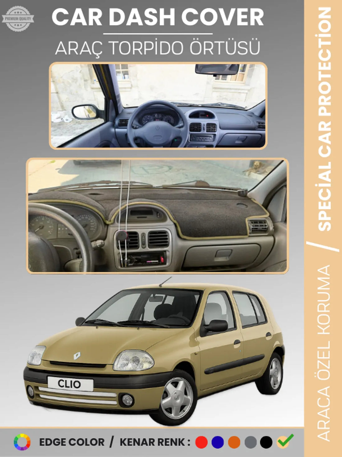 RENAULT CLIO 2 EKRANLI (2001-2012) Uyumlu Torpido Örtüsü Araca Özel Ön Göğüs Koruma