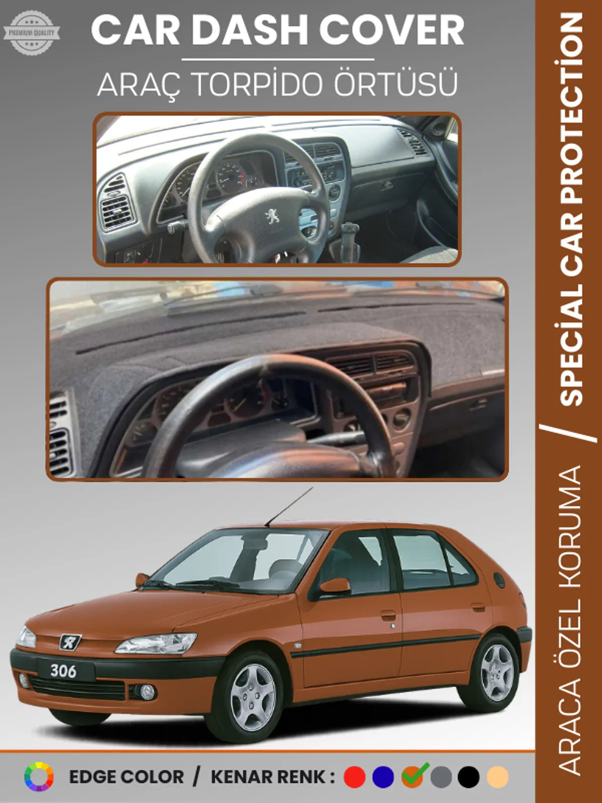 PEUGEOT 306 (1997-2002) Uyumlu Torpido Örtüsü Araca Özel Ön Göğüs Koruma