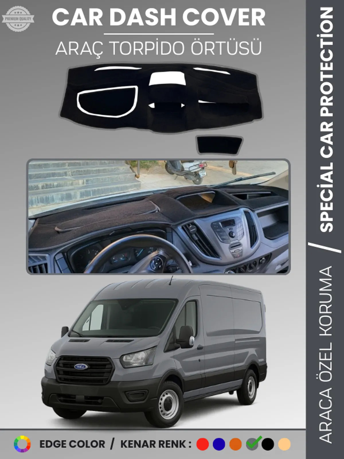 Ford TRANSİT V363 (2014-2019) Uyumlu Torpido Örtüsü Araca Özel Ön Göğüs Koruma