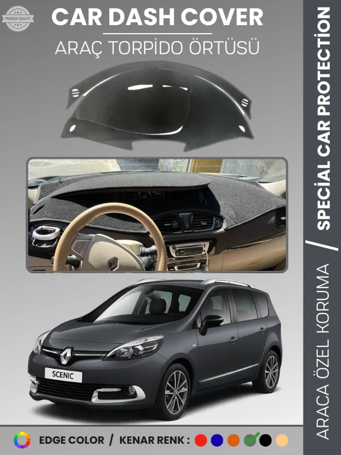 RENAULT SCENIC 3 (2009-2016) Uyumlu Torpido Örtüsü Araca Özel Ön Göğüs Koruma