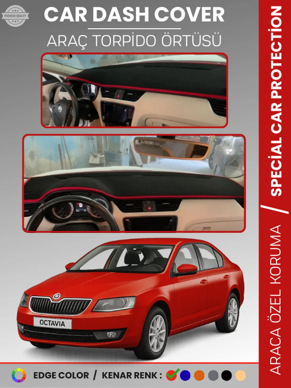 SKODA OCTAVIA A7 (2013-2019) Uyumlu Torpido Örtüsü Araca Özel Ön Göğüs Koruma