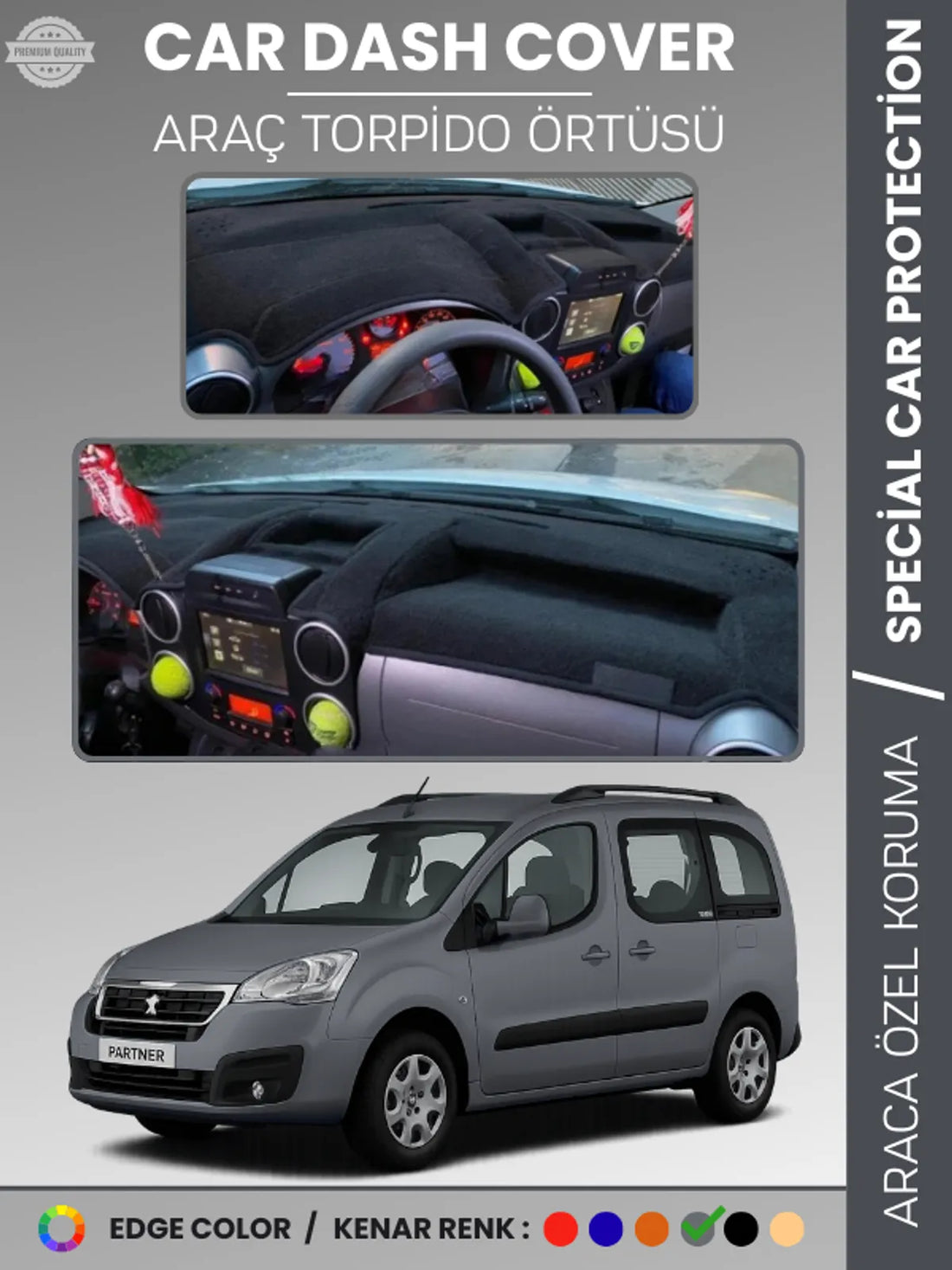 Peugeot PARTNER (2015-2020) Uyumlu Torpido Örtüsü Araca Özel Ön Göğüs Koruma