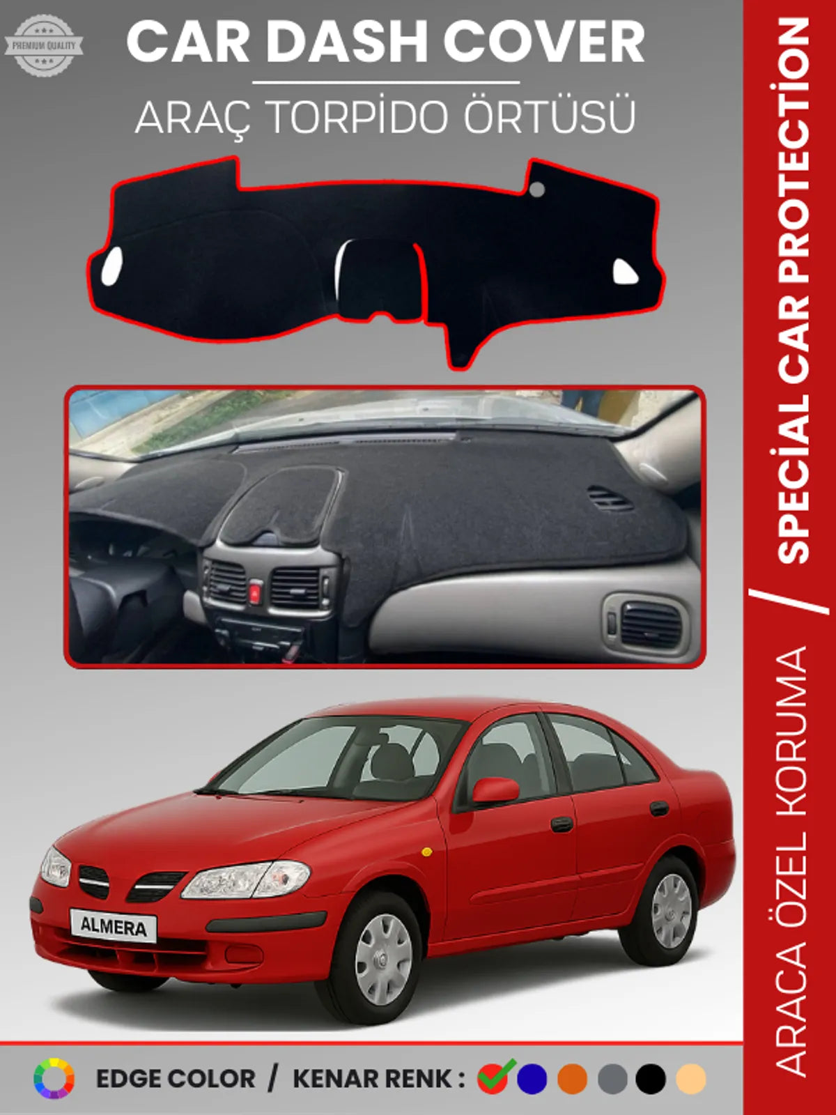 NİSSAN ALMERA KAPAKLI (2000-2006) Uyumlu Torpido Örtüsü Araca Özel Ön Göğüs Koruma
