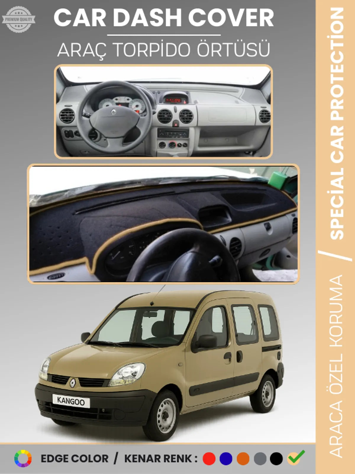 RENAULT KANGOO (1997-2008) Uyumlu Torpido Örtüsü Araca Özel Ön Göğüs Koruma