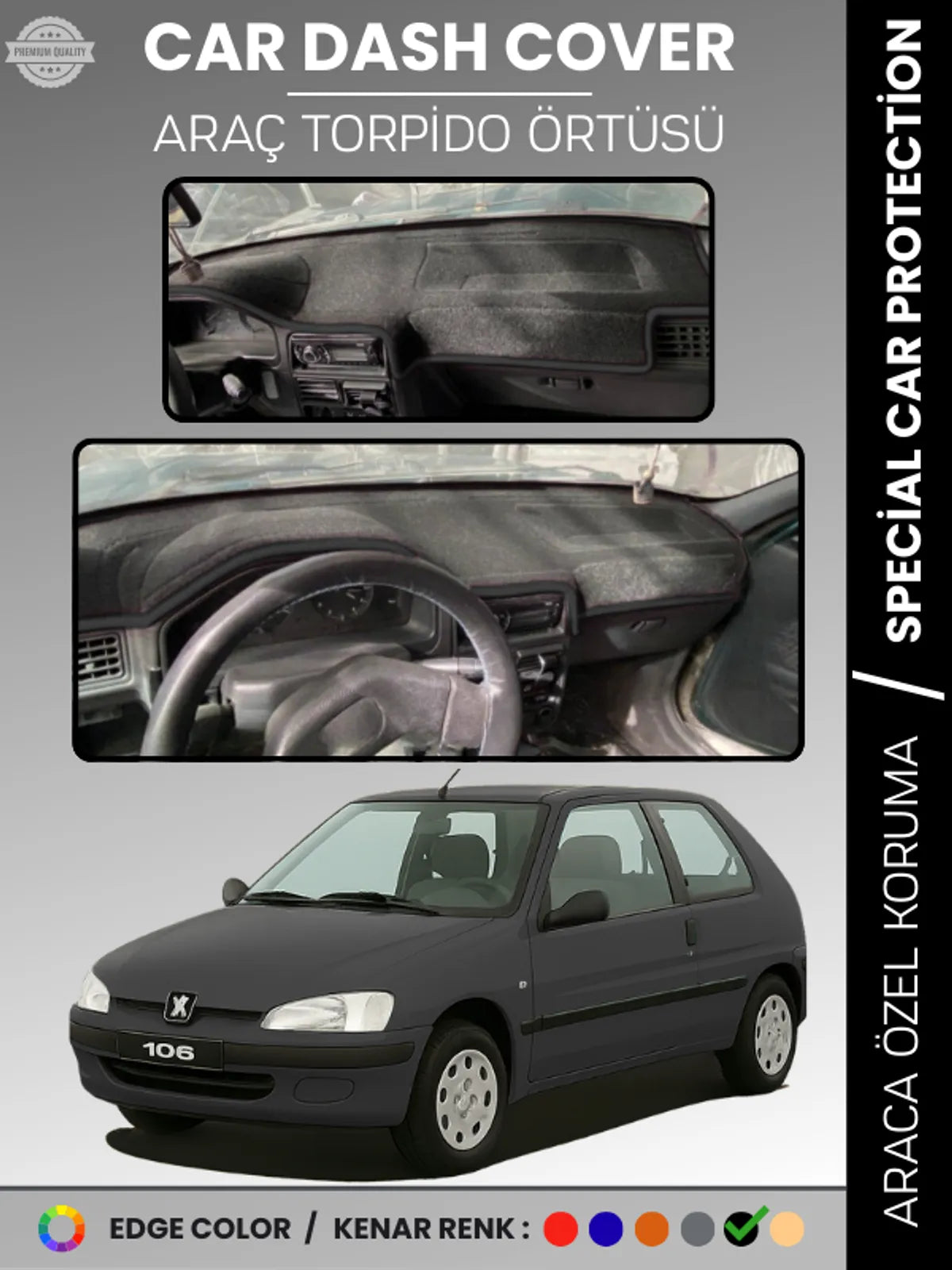 PEUGEOT 106 (1991-2003) Uyumlu Torpido Örtüsü Araca Özel Ön Göğüs Koruma