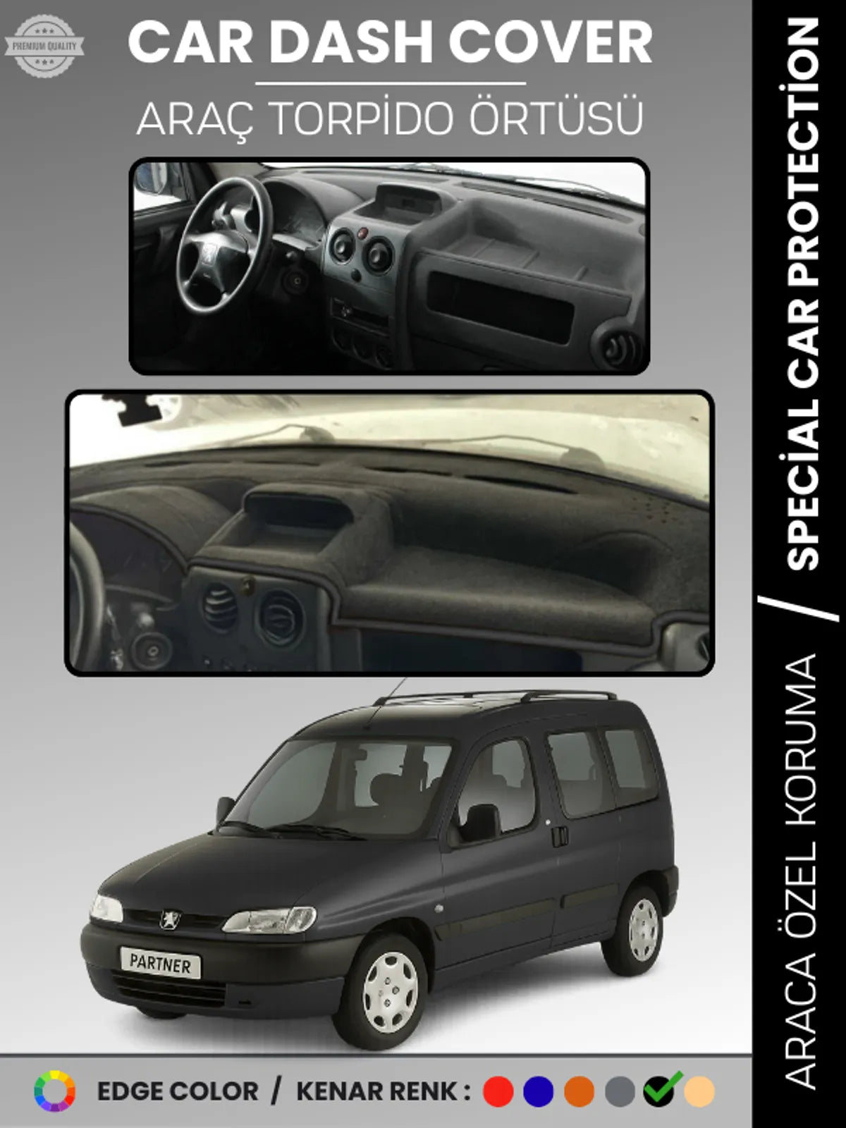 PEUGEOT PARTNER (1996-2002) Uyumlu Torpido Örtüsü Araca Özel Ön Göğüs Koruma