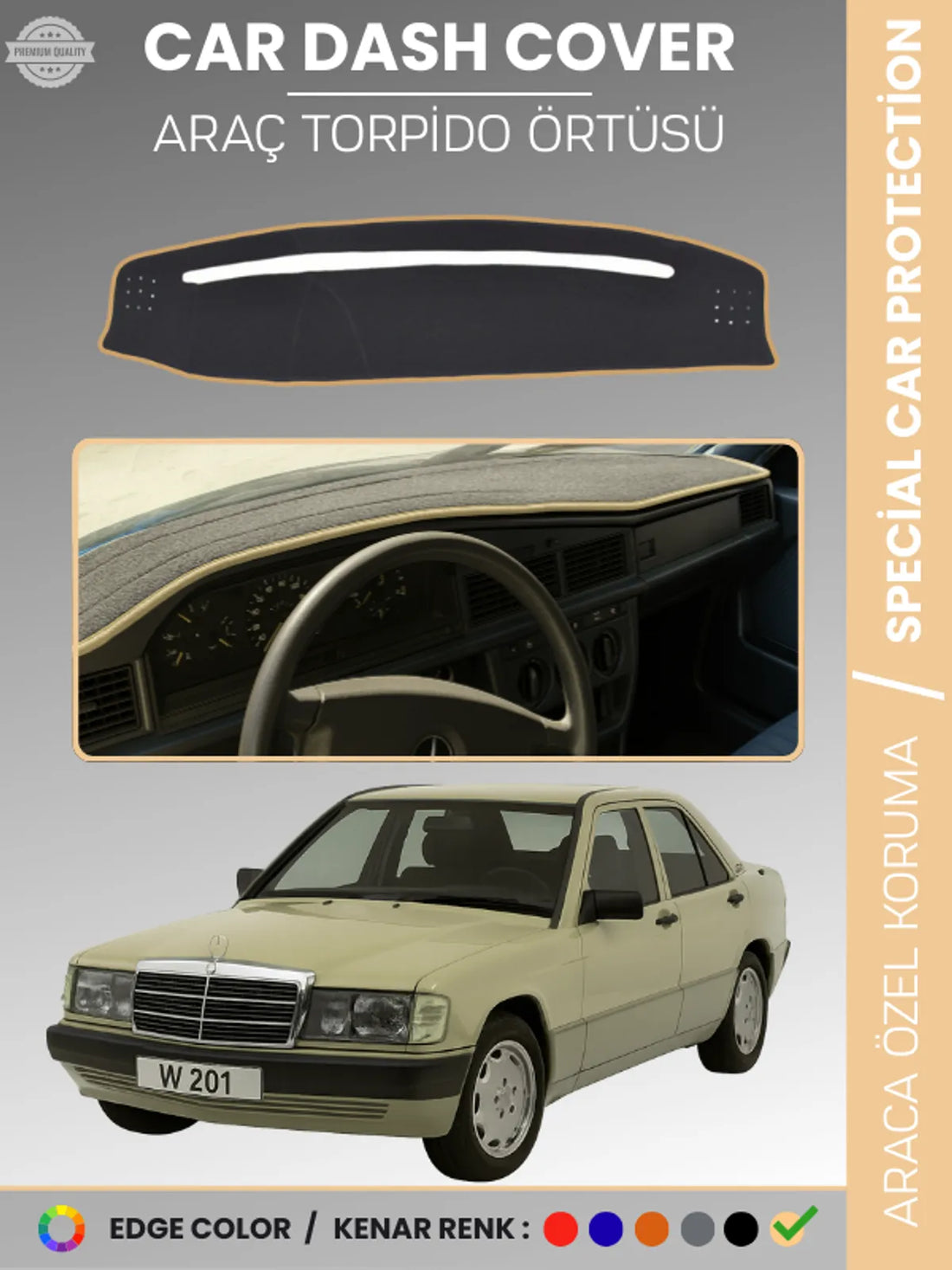 MERCEDES 190E W201 (1982-1993) Uyumlu Torpido Örtüsü Araca Özel Ön Göğüs Koruma