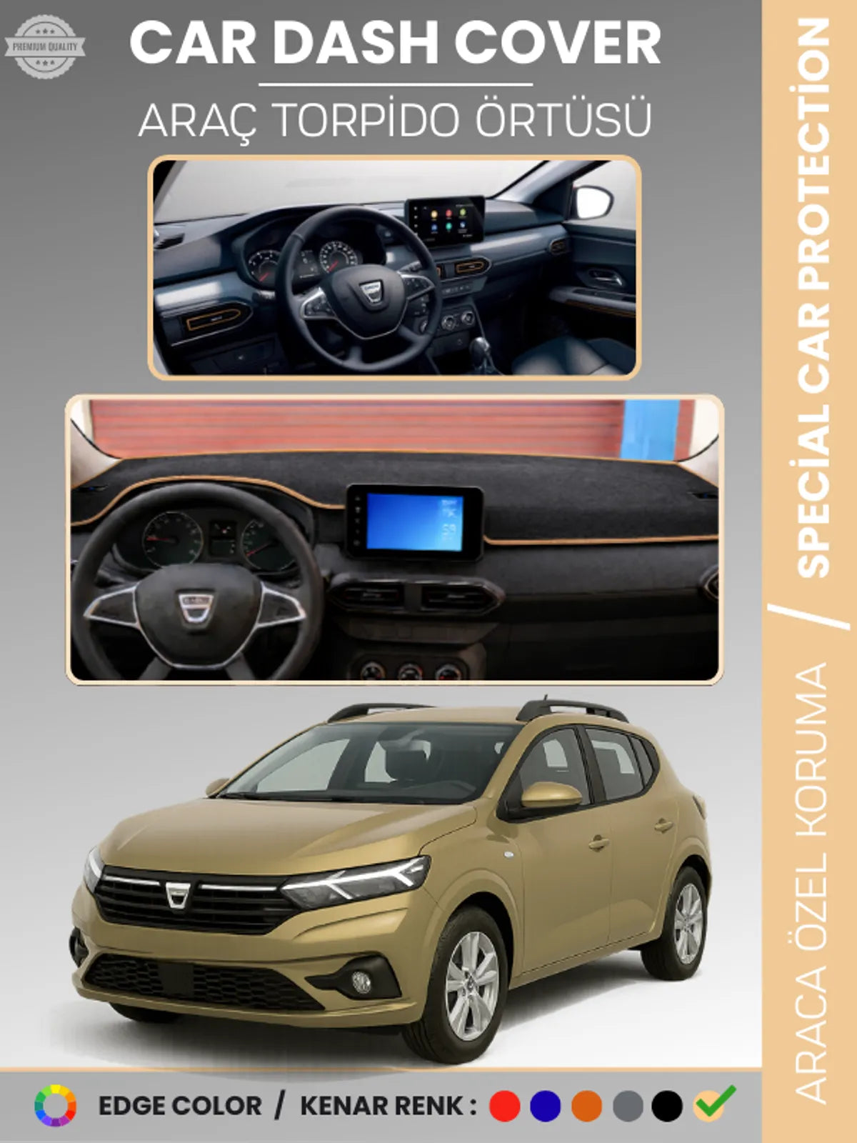 DACIA SANDERO (2021+) Uyumlu Torpido Örtüsü Araca Özel Ön Göğüs Koruma