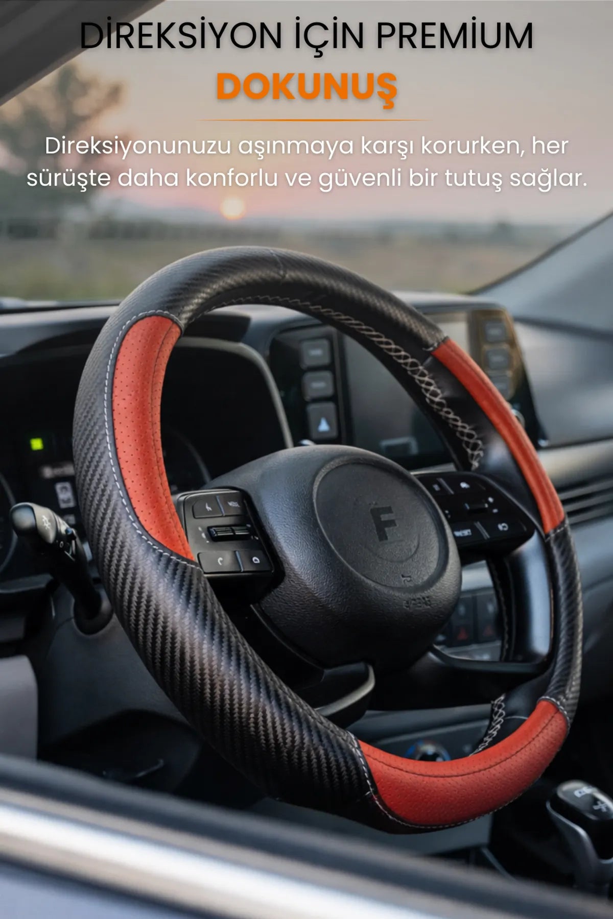Carbon Detaylı Direksiyon Kılıfı Universal Geçmeli Premium Deri