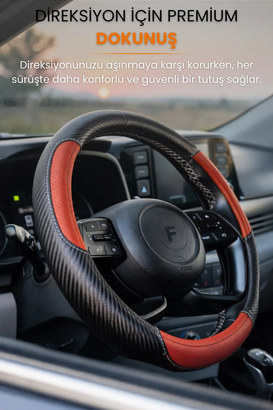 Carbon Detaylı Direksiyon Kılıfı Universal Geçmeli Premium Deri