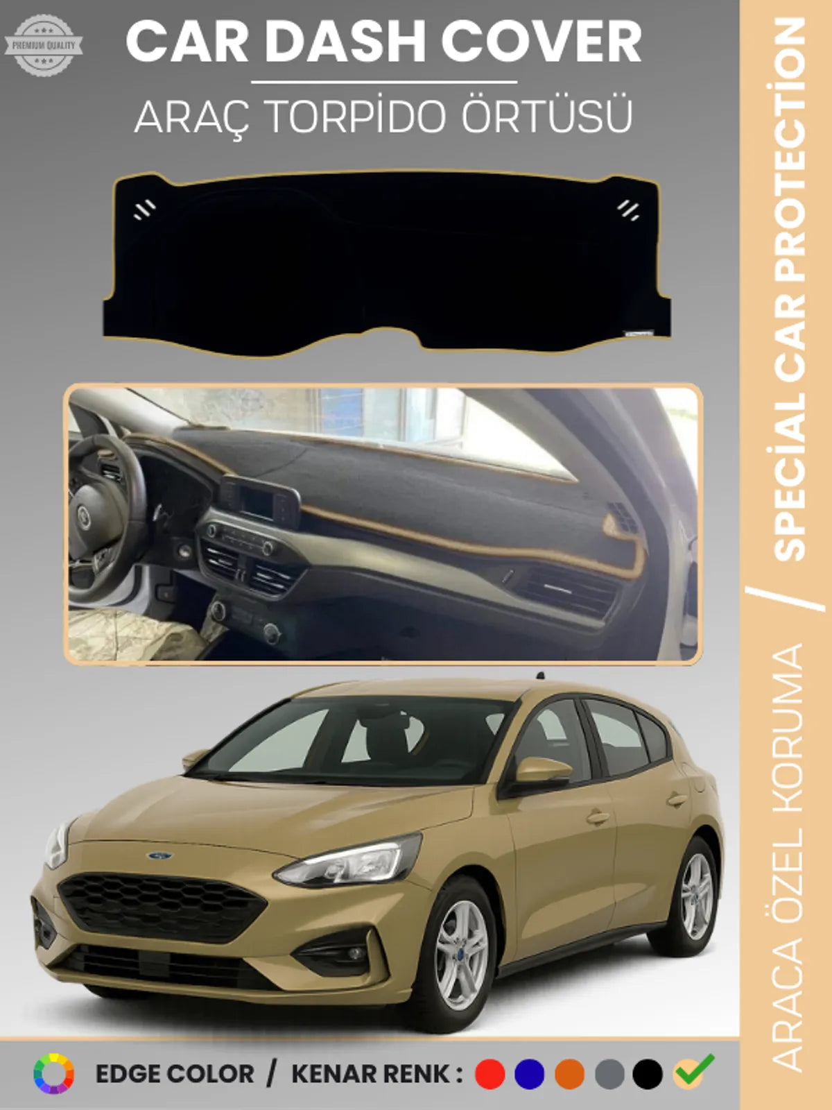 FORD FOCUS 4 (2017-2021) Uyumlu Torpido Örtüsü Araca Özel Ön Göğüs Koruma