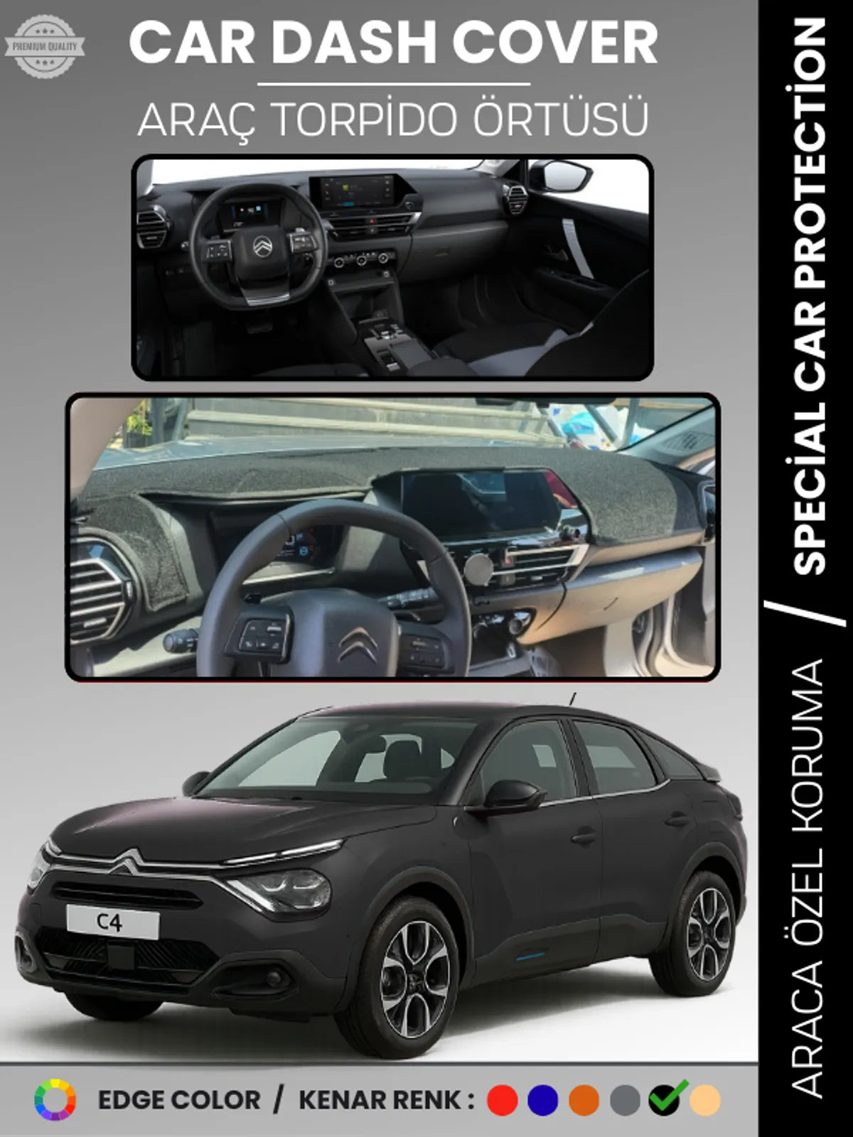 CITROEN C4 (2020-2025) Uyumlu Torpido Örtüsü Araca Özel Ön Göğüs Koruma