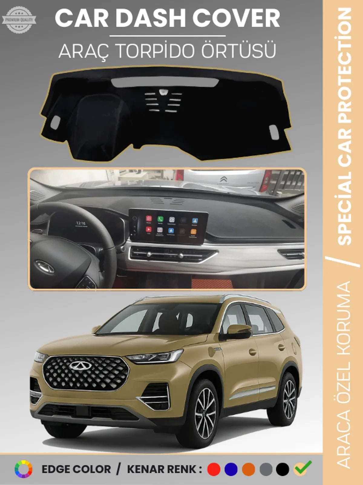 Chery Tiggo 8 Pro (2020+) Uyumlu Torpido Örtüsü Araca Özel Ön Göğüs Koruma