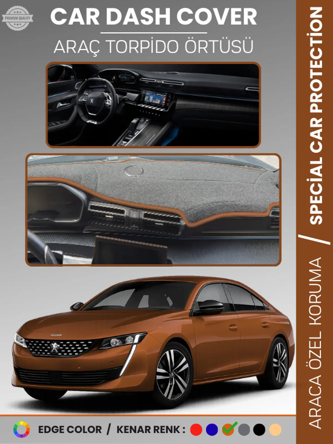 PEUGEOT 508 (2018-2024) Uyumlu Torpido Örtüsü Araca Özel Ön Göğüs Koruma