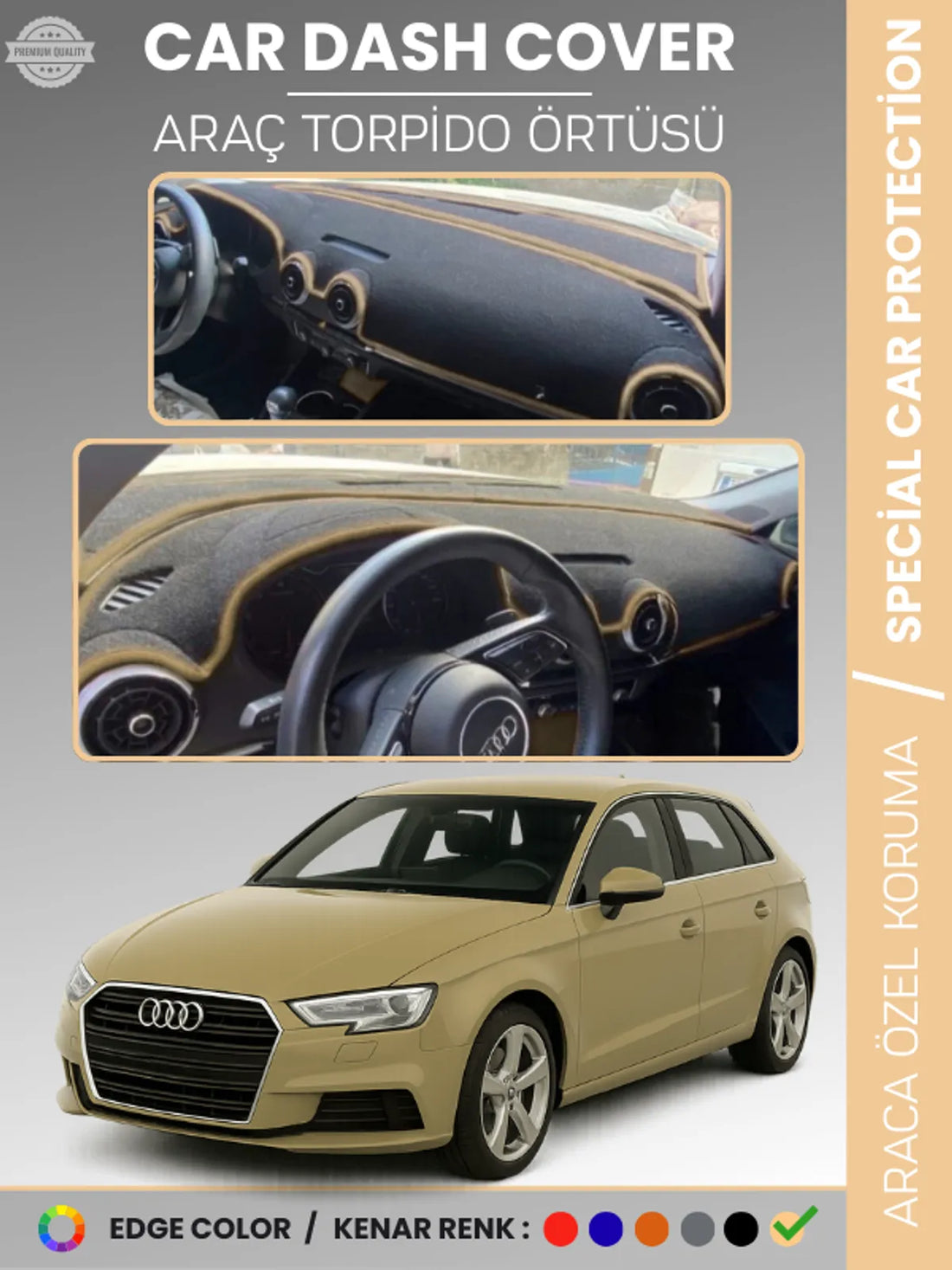 AUDİ A3 (2013-2020) Uyumlu Torpido Örtüsü Araca Özel Ön Göğüs Koruma