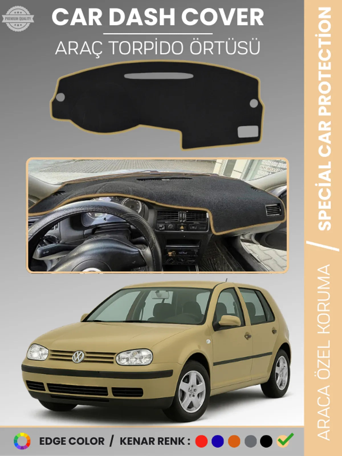 VOLKSWAGEN GOLF 4 (1997-2003) Uyumlu Torpido Örtüsü Araca Özel Ön Göğüs Koruma