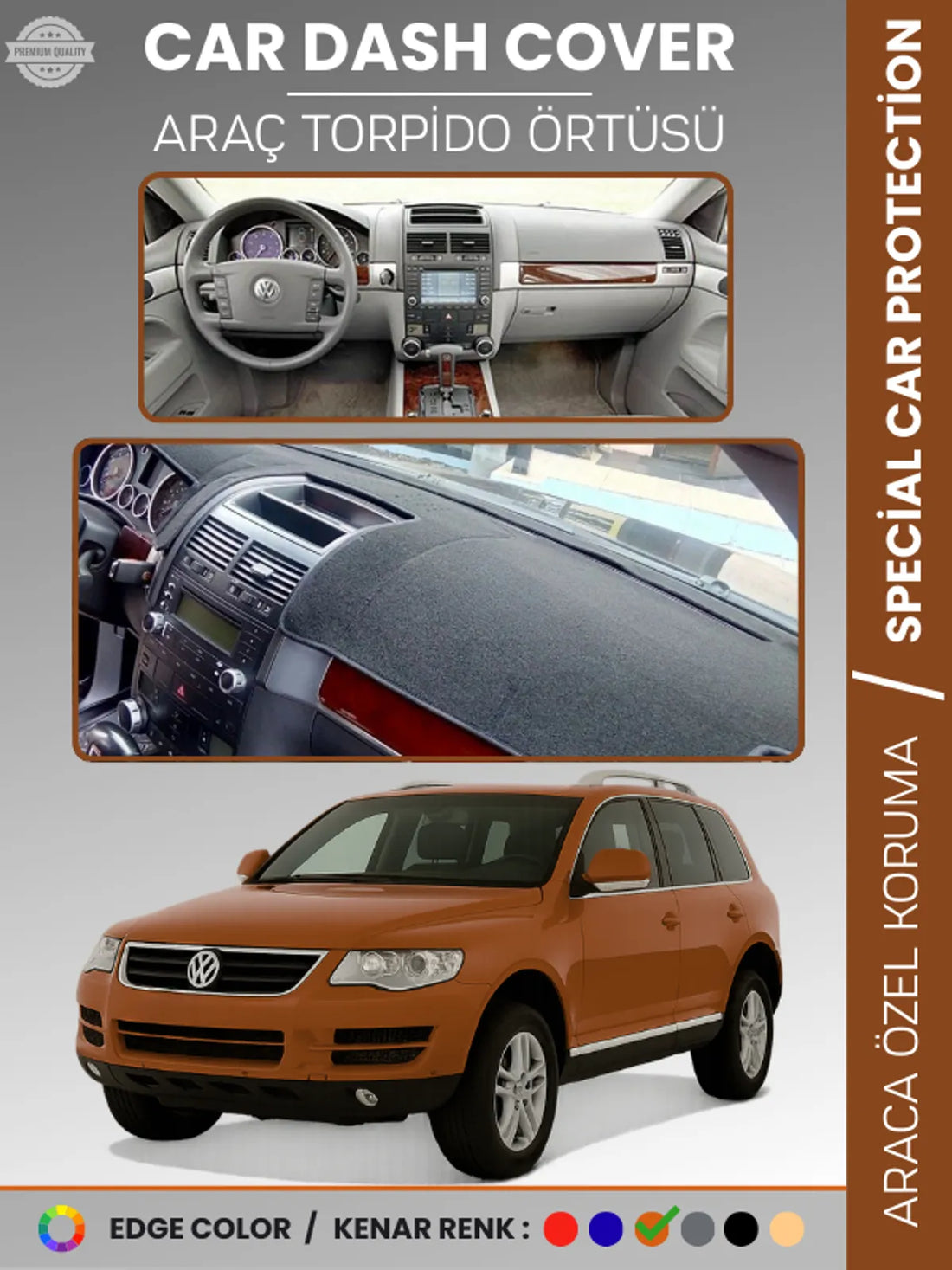 VOLKSWAGEN TOUAREG (2002-2010) Uyumlu Torpido Örtüsü Araca Özel Ön Göğüs Koruma