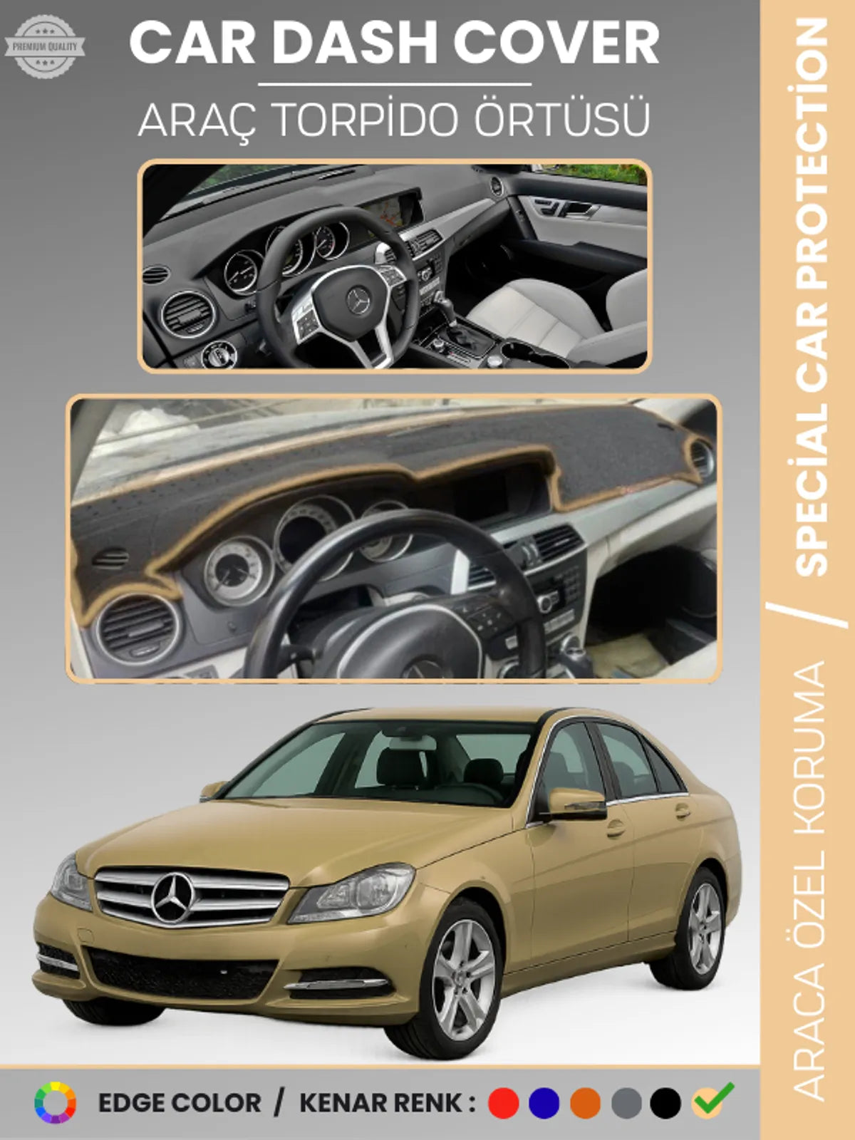 MERCEDES C CLASS W204 (2007-2014) Uyumlu Torpido Örtüsü Araca Özel Ön Göğüs Koruma