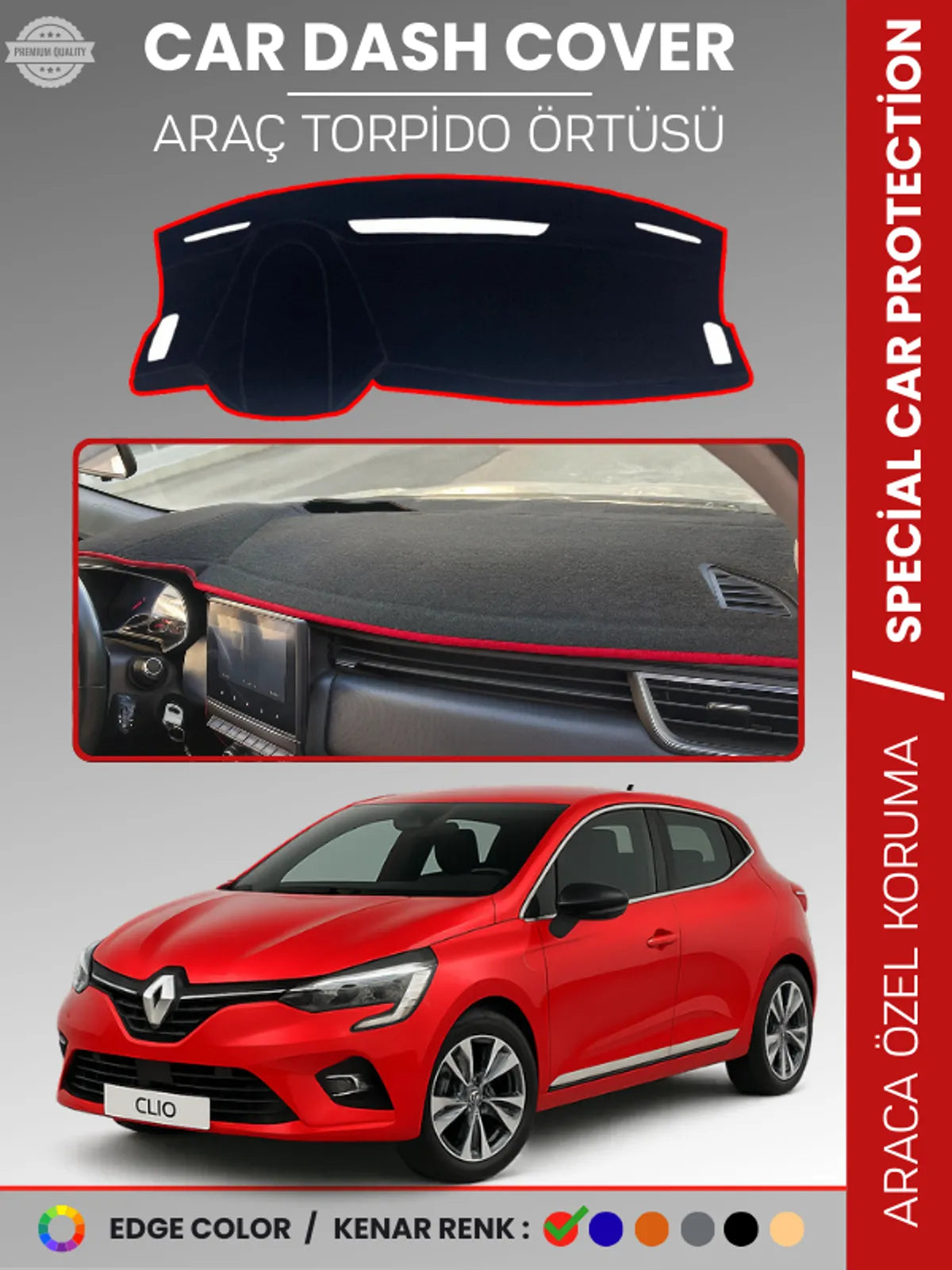 RENAULT CLİO 5 (2019-2023) Uyumlu Torpido Örtüsü Araca Özel Ön Göğüs Koruma