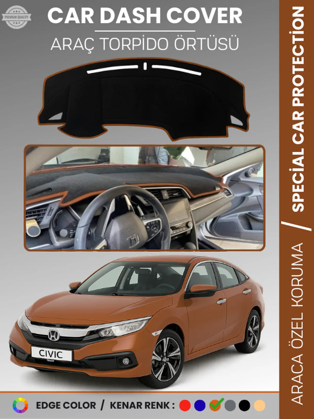 HONDA CIVIC (2015-2022) Uyumlu Torpido Örtüsü Araca Özel Ön Göğüs Koruma