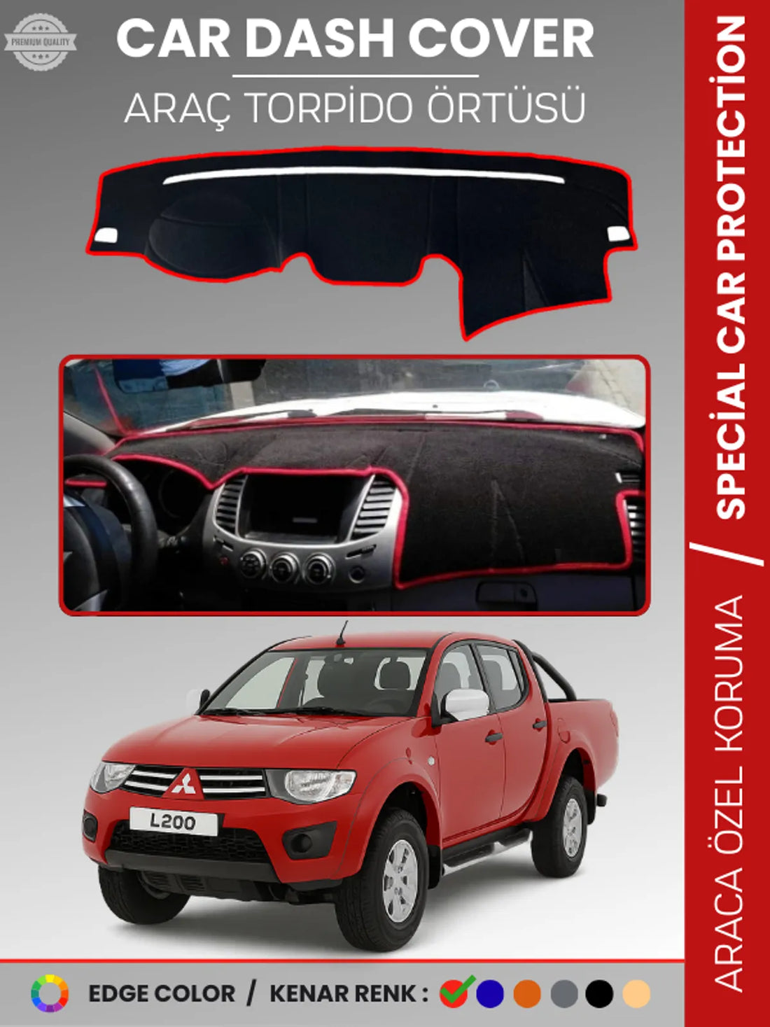 MITSUBISHI L200 (2006-2015) Uyumlu Torpido Örtüsü Araca Özel Ön Göğüs Koruma